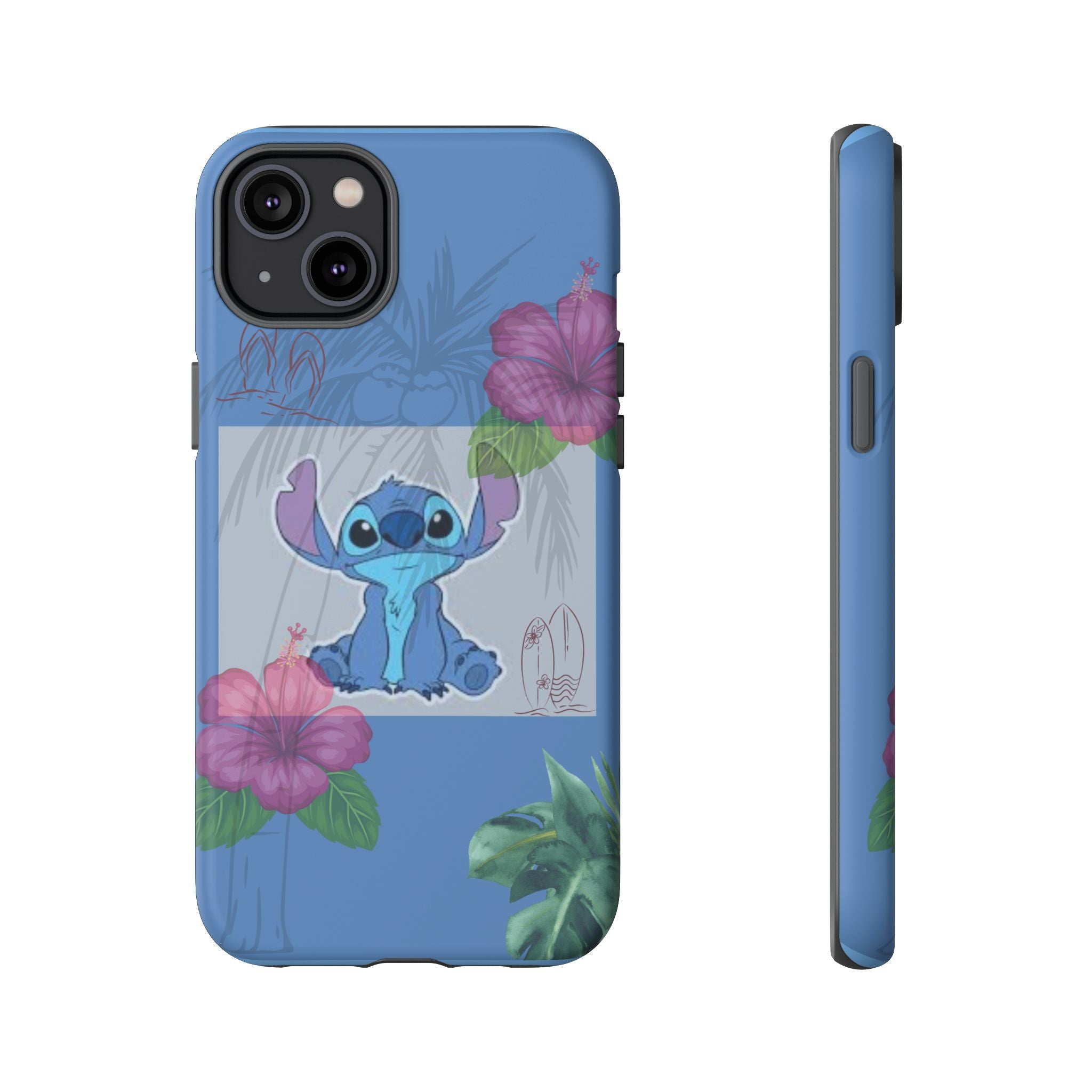 Stitch Tropical Tough Phone Case – Hawaiian Hibiscus Surfboard Design
