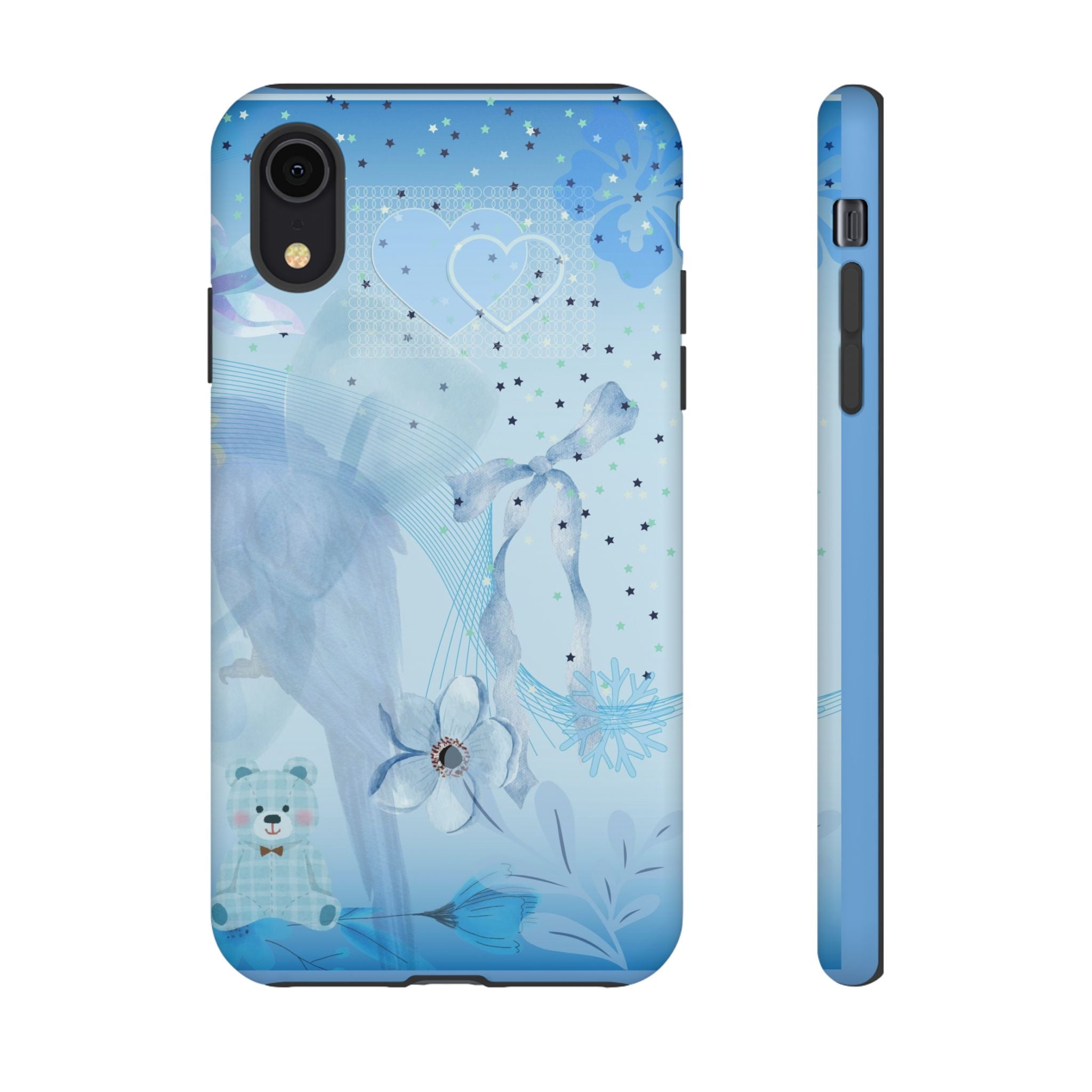 Blue Floral Heart Tough Phone Case — Protective Artistic Phone Cover