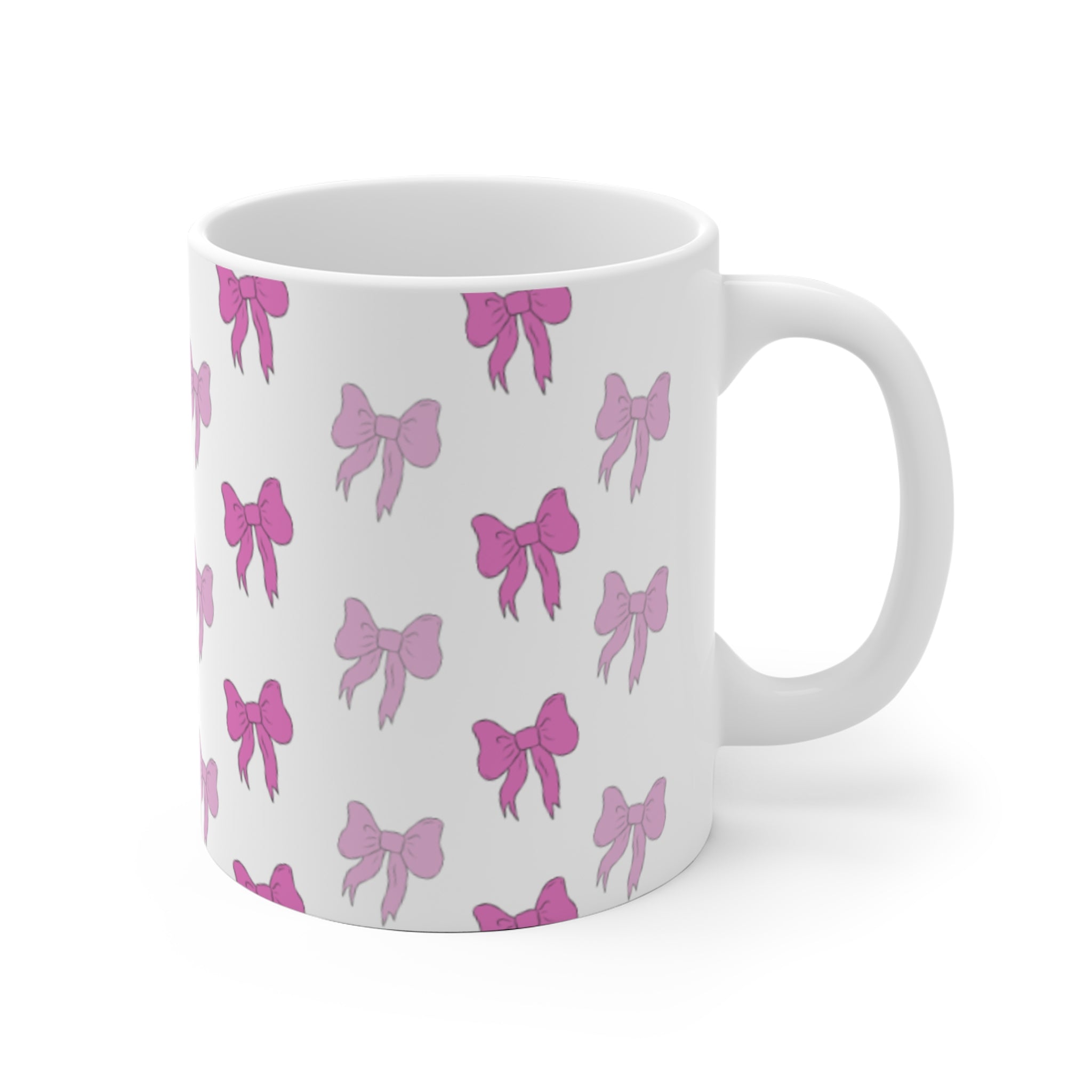Pink Bow Pattern Ceramic Mug — Cute Feminine Coffee Cup for Kids & Gifts