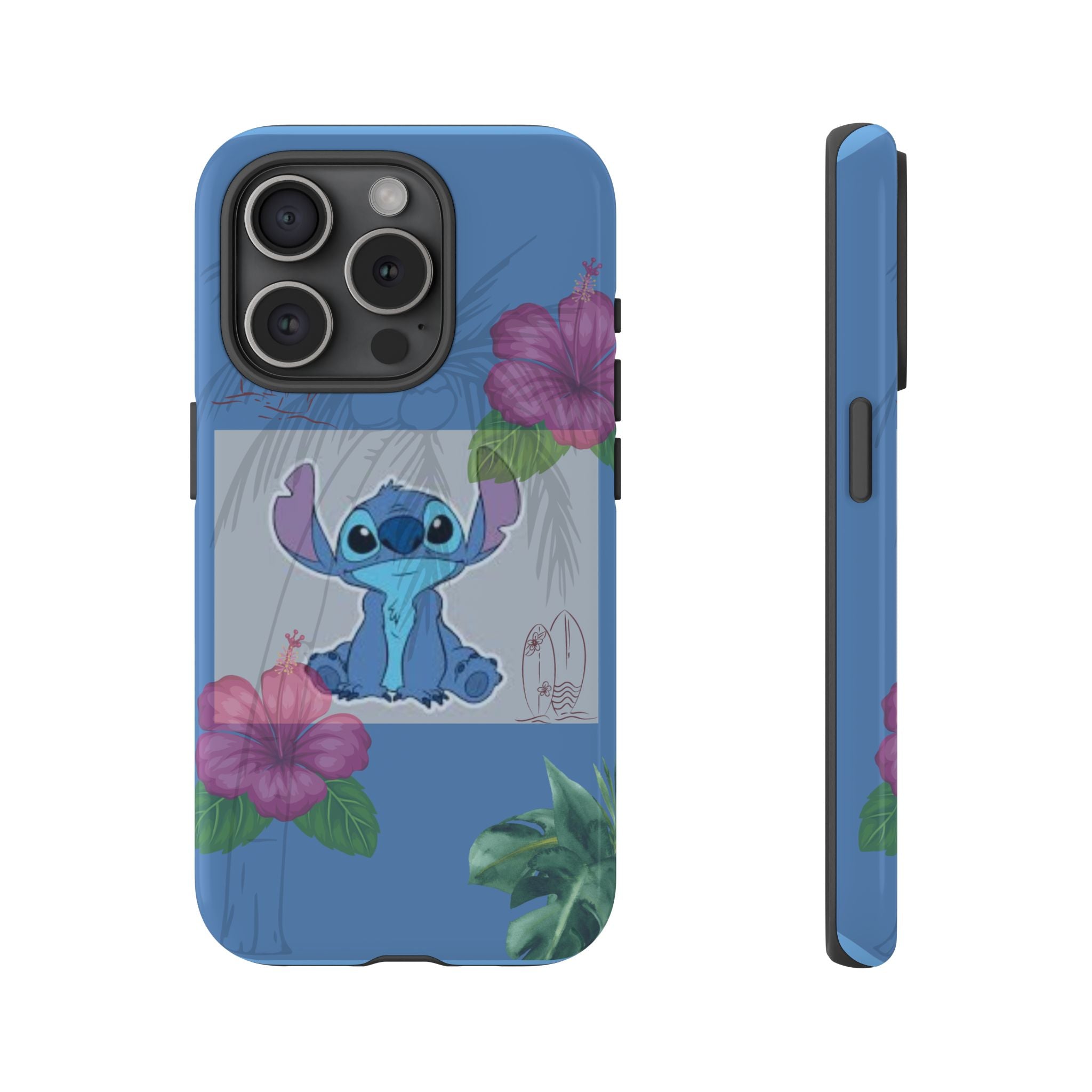 Stitch Tropical Tough Phone Case – Hawaiian Hibiscus Surfboard Design