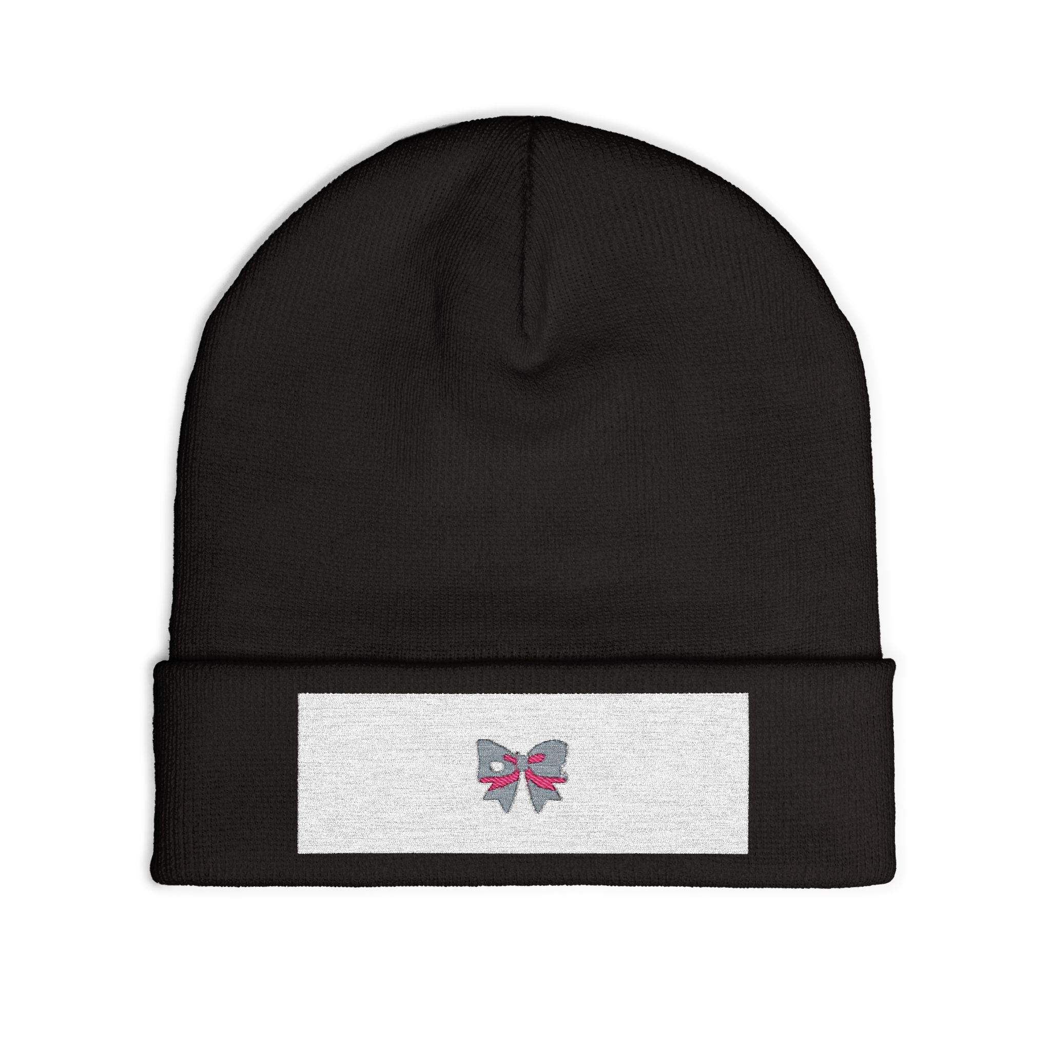 Embroidered Butterfly Knit Beanie — Cozy Winter Hat with Pink & Silver Stitching