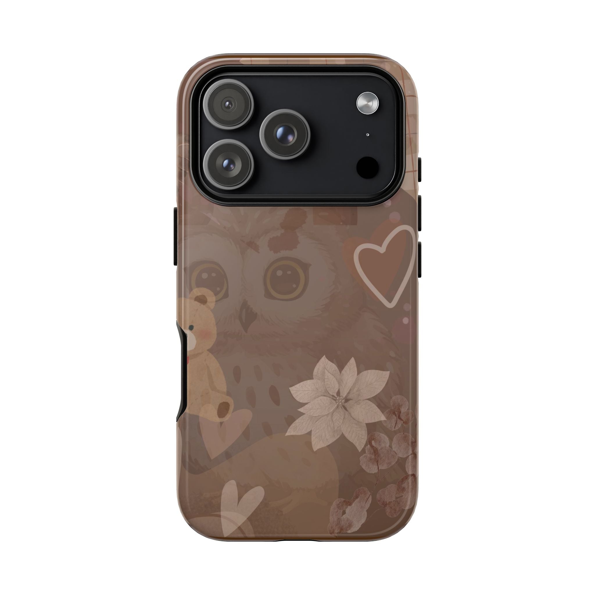 Cute Brown Owl & Teddy Tough Phone Case — Protective Cute Animal Design