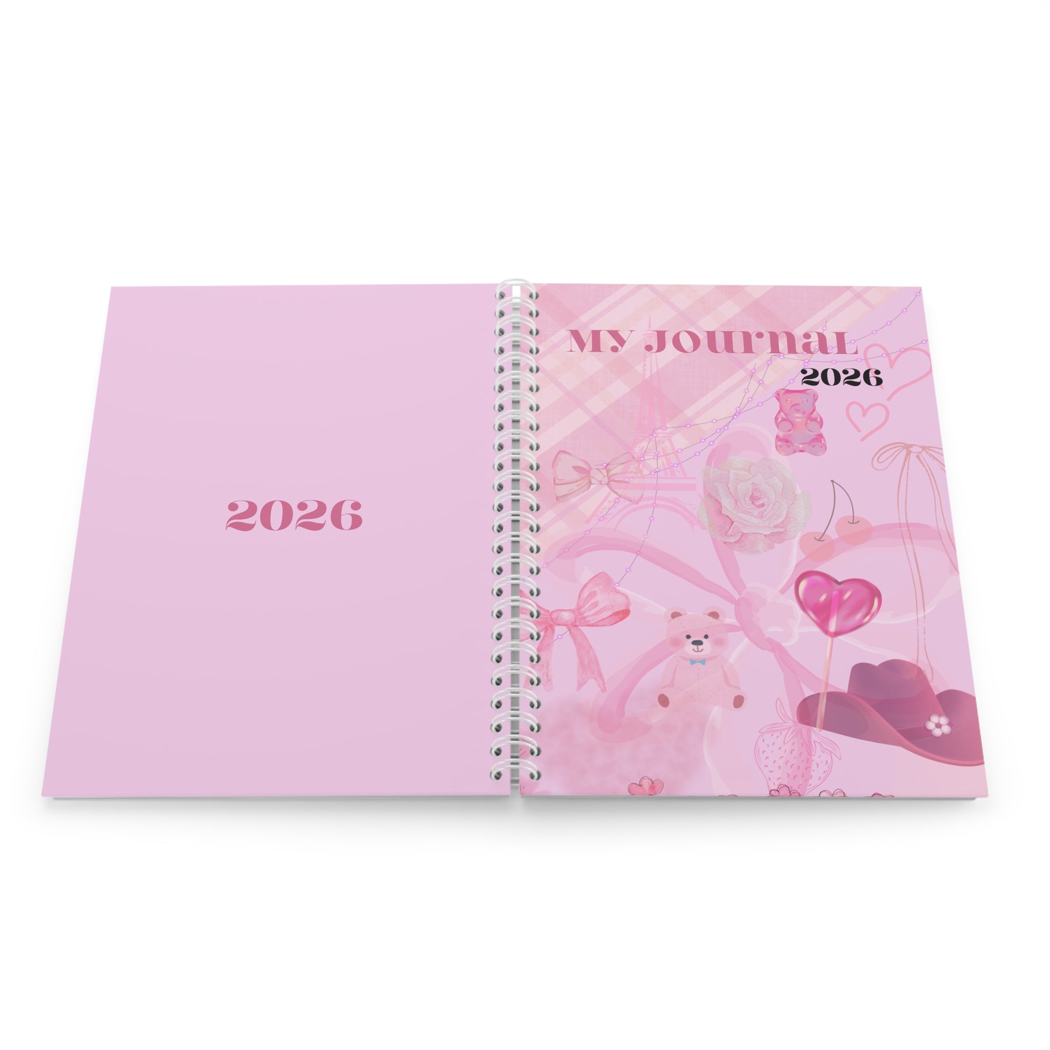 2026 Pink Girly Spiral Notebook — Cute Journal Planner with Teddy & Heart Design