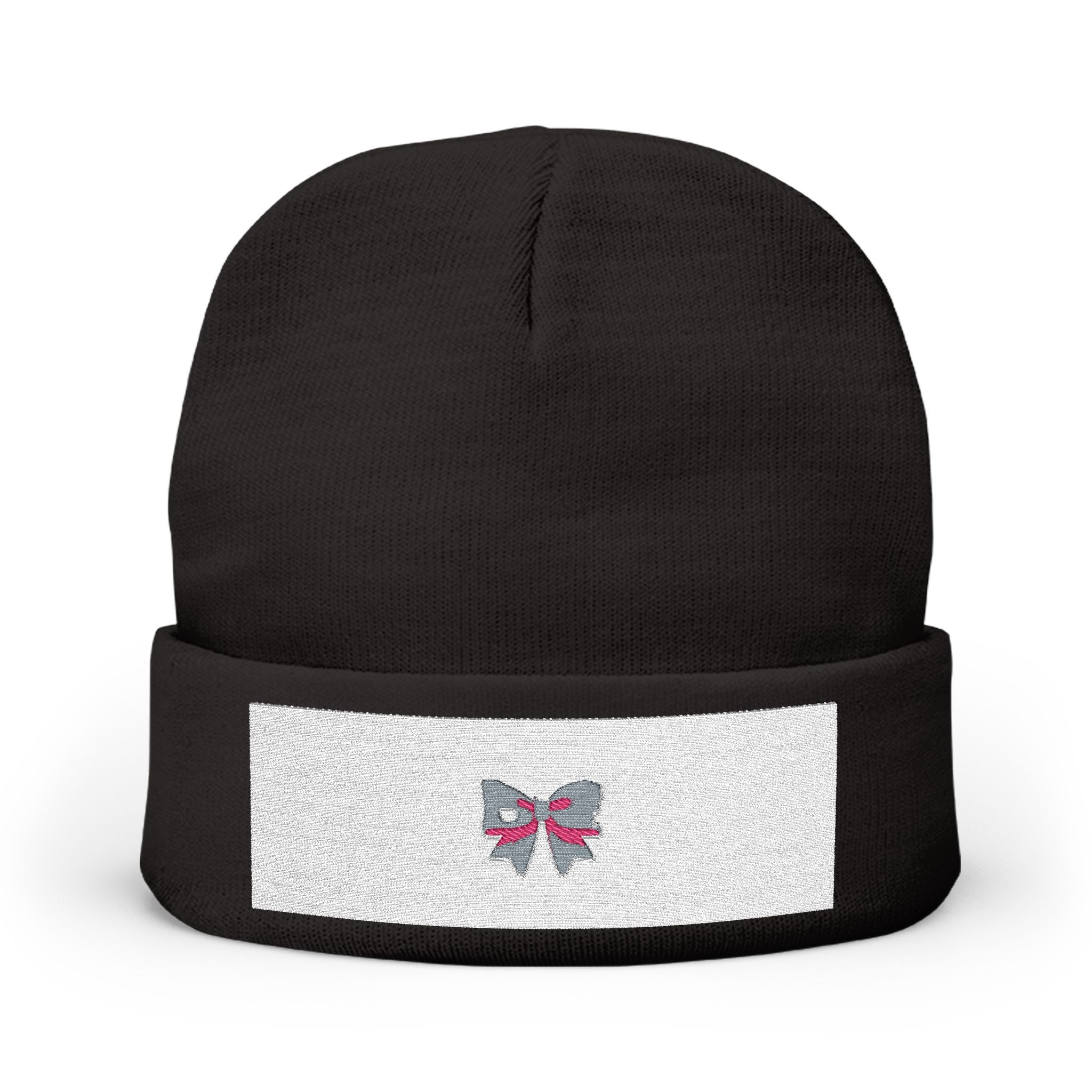 Embroidered Butterfly Knit Beanie — Cozy Winter Hat with Pink & Silver Stitching