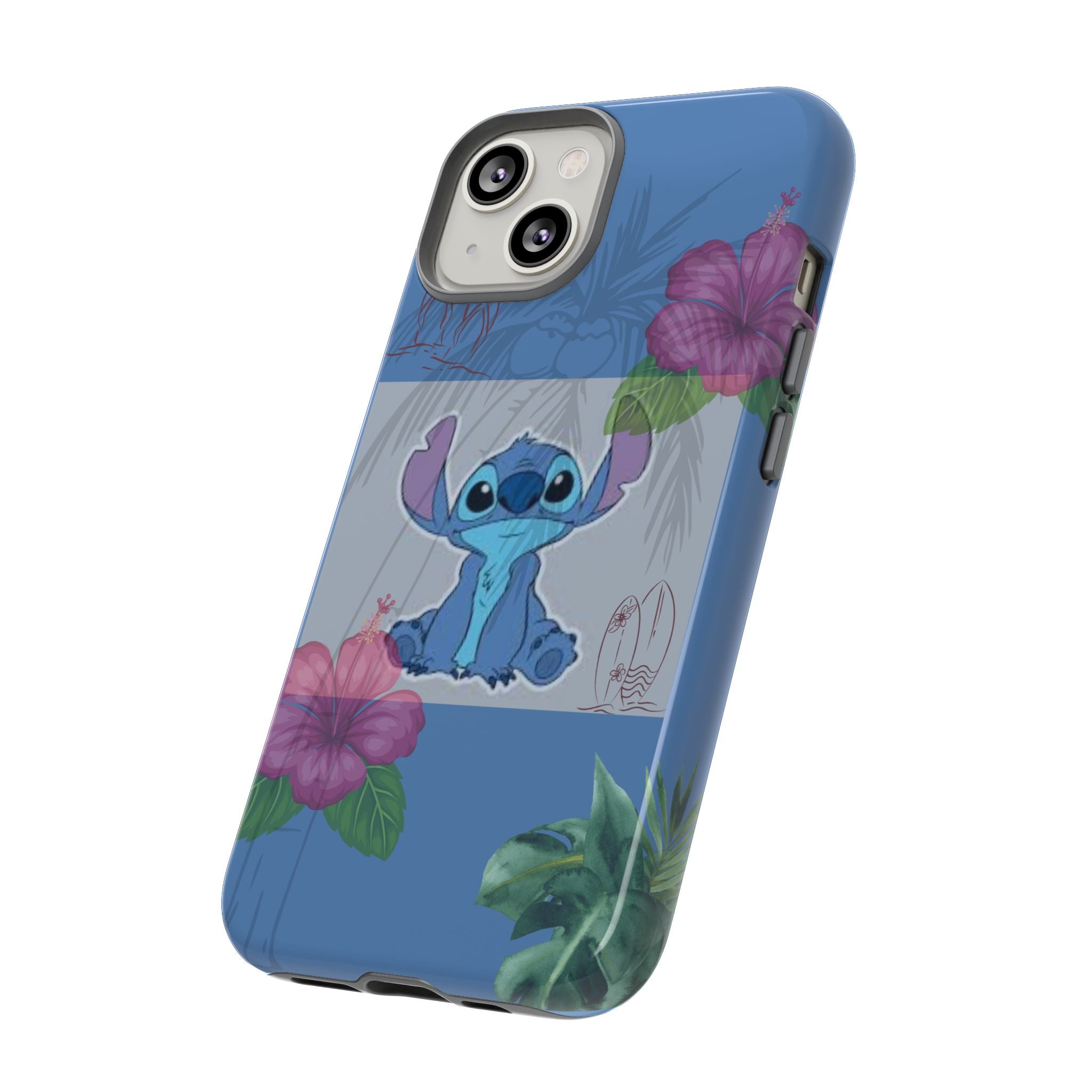 Stitch Tropical Tough Phone Case – Hawaiian Hibiscus Surfboard Design
