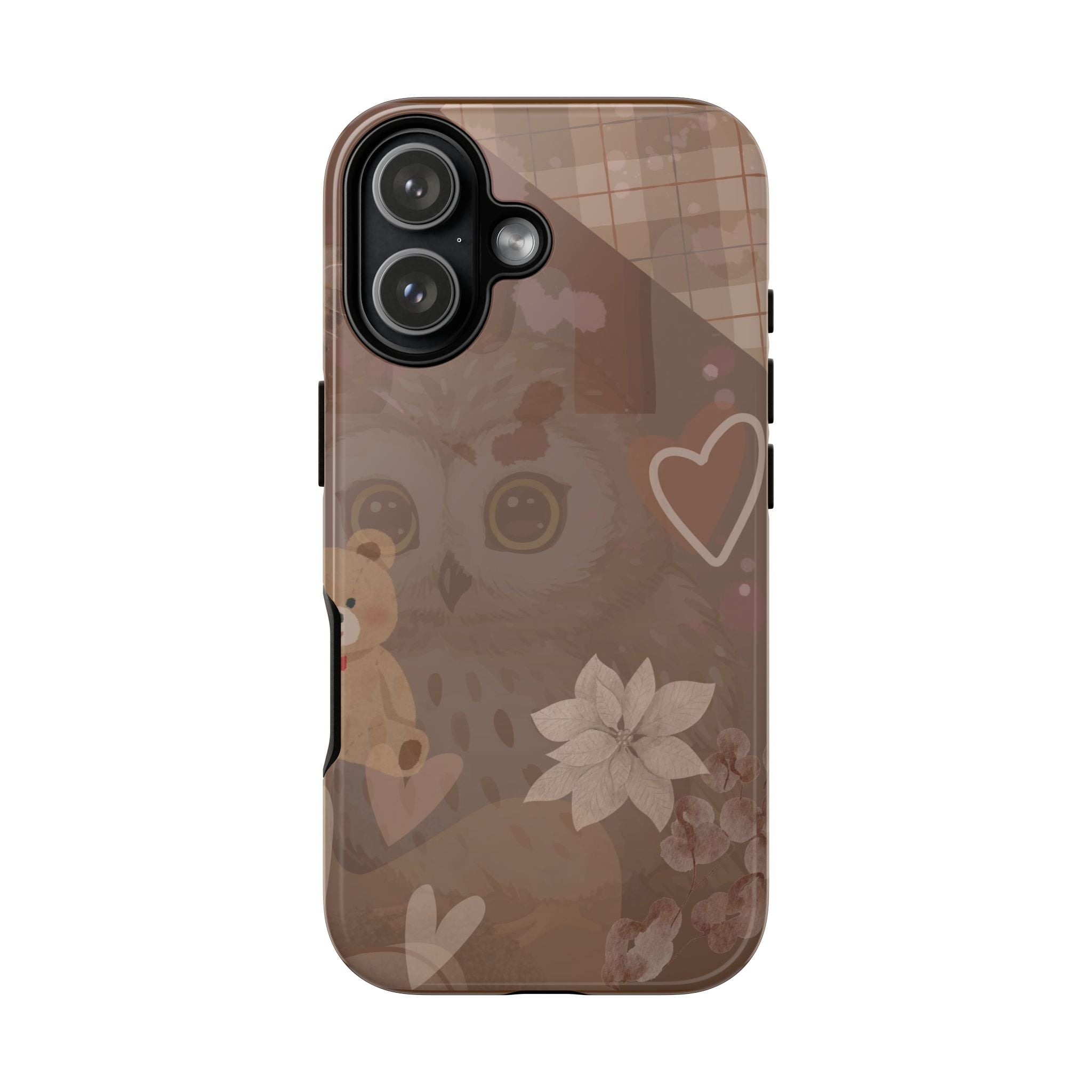 Cute Brown Owl & Teddy Tough Phone Case — Protective Cute Animal Design