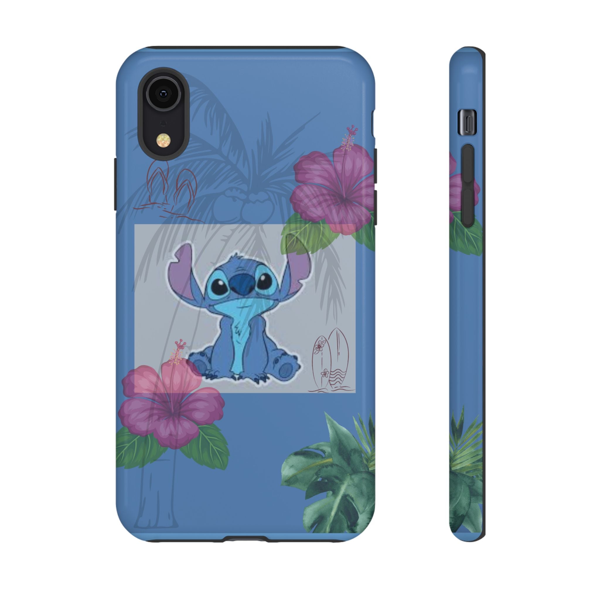 Stitch Tropical Tough Phone Case – Hawaiian Hibiscus Surfboard Design