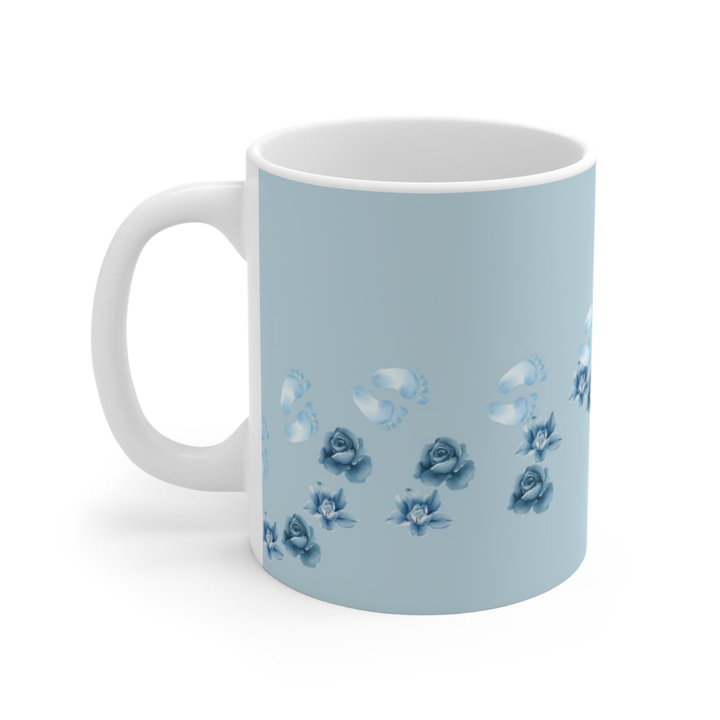 Blue Floral Ceramic Mug — Delicate Rose Pattern Tea & Coffee Cup