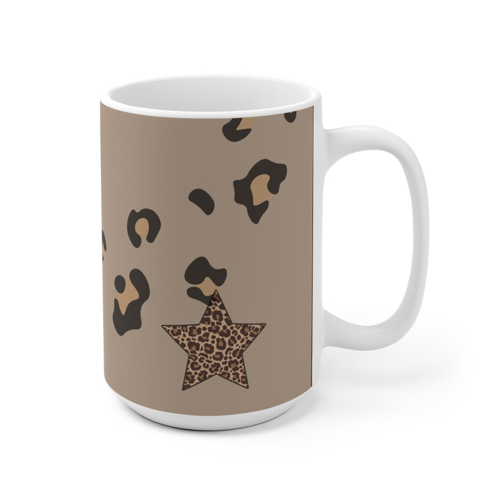 Leopard Print Star Ceramic Mug — Brown Animal Pattern Coffee Cup