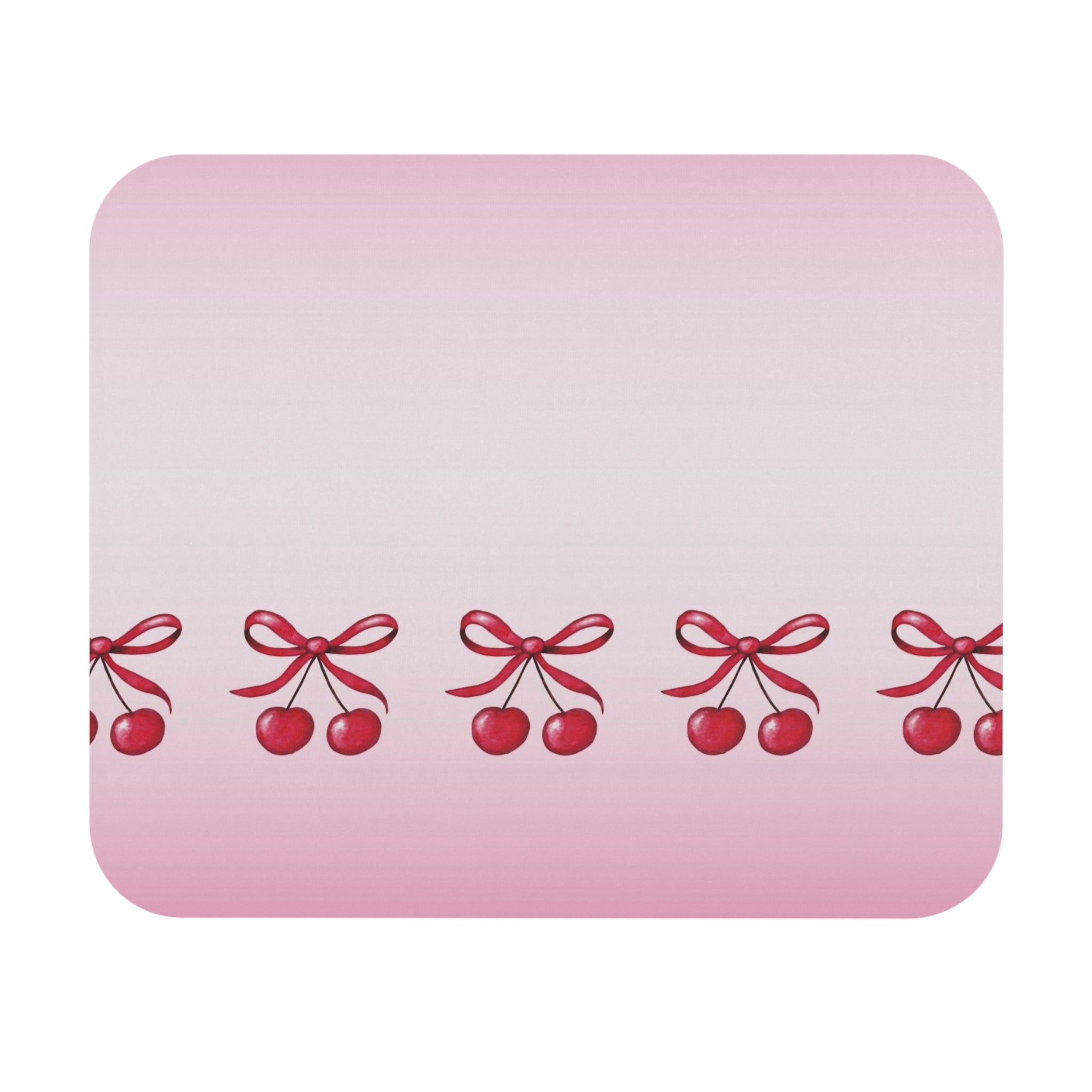 Pink Cherry Pattern Mouse Pad — Cute Ribbon Cherry Desk Mat