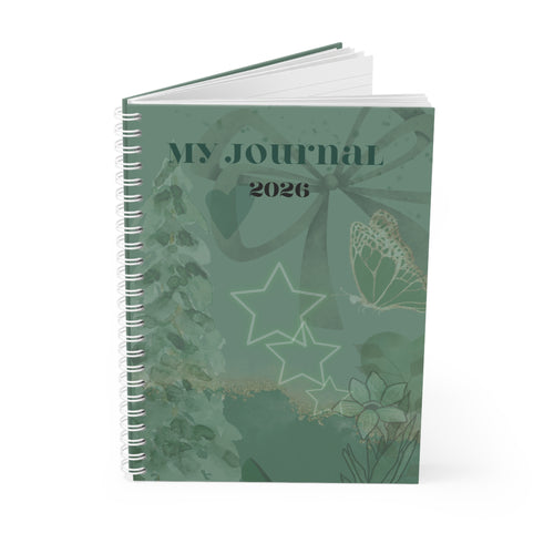 2026 My Journal Spiral Notebook — Green Floral & Stars Daily Planner