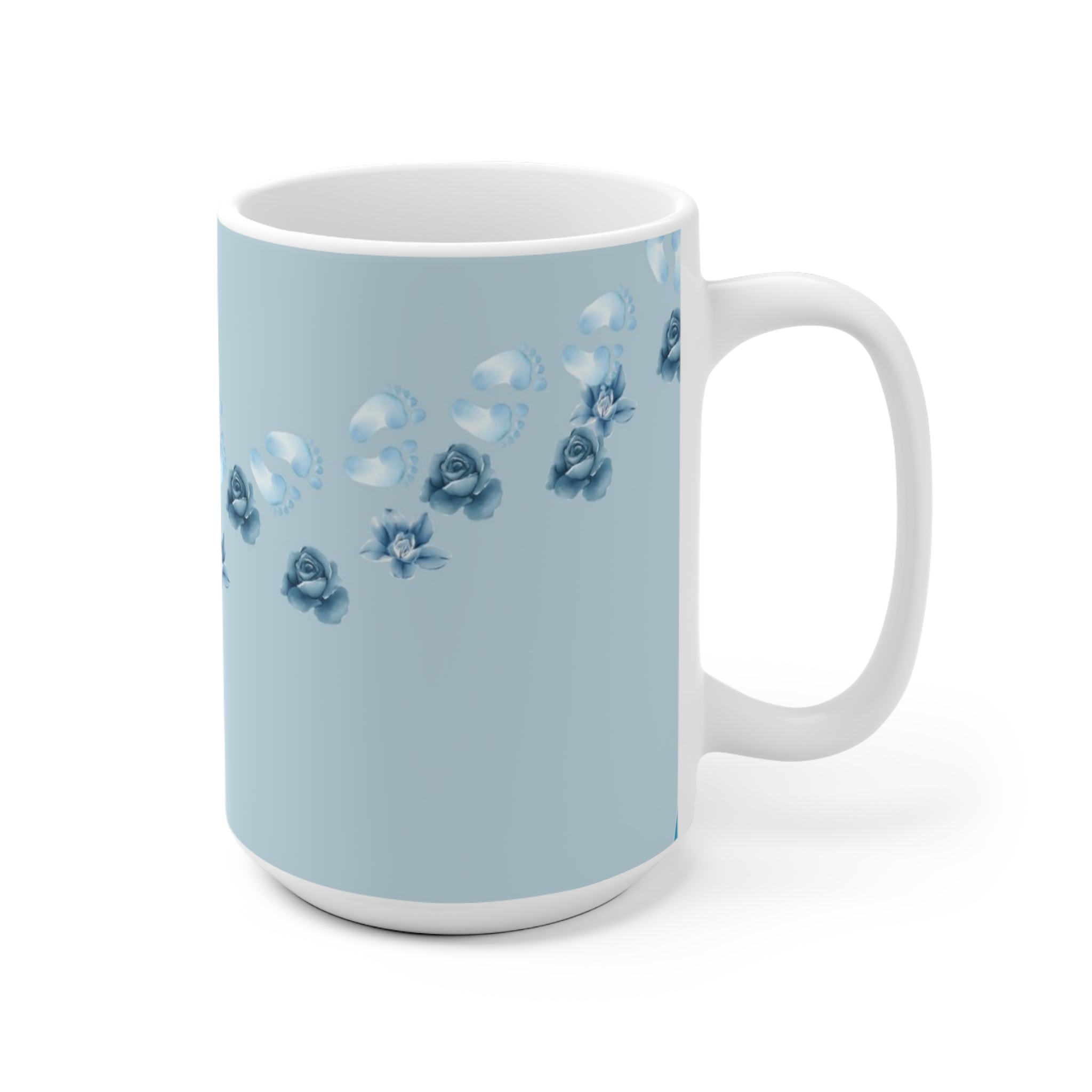 Blue Floral Ceramic Mug — Delicate Rose Pattern Tea & Coffee Cup