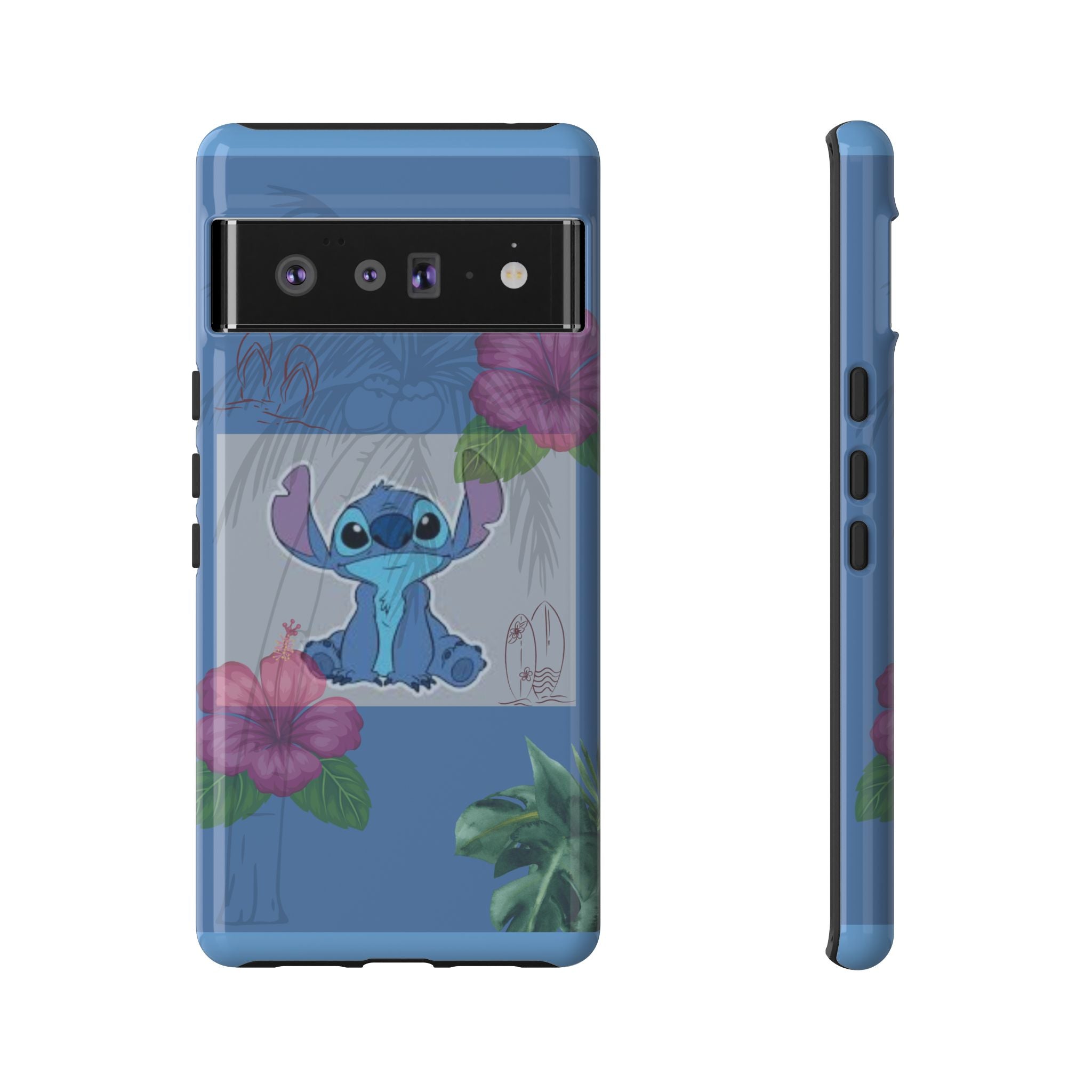 Stitch Tropical Tough Phone Case – Hawaiian Hibiscus Surfboard Design