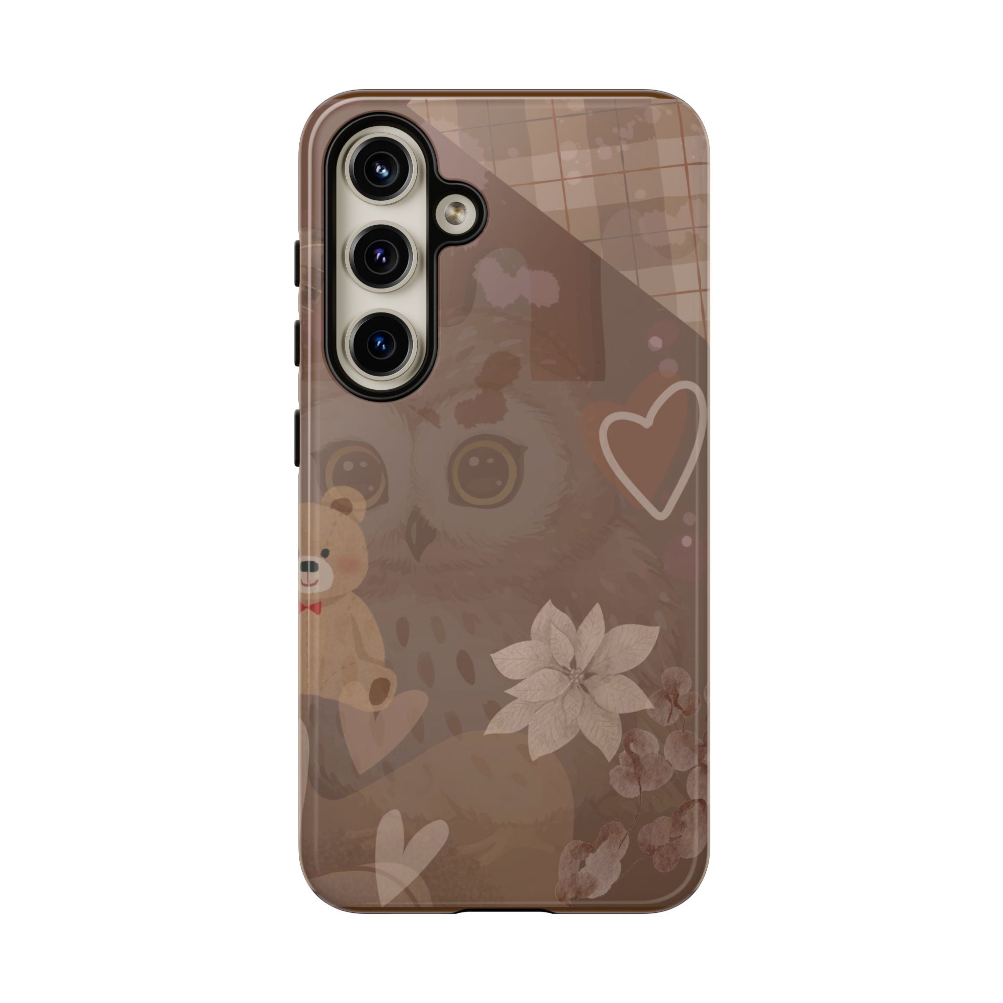 Cute Brown Owl & Teddy Tough Phone Case — Protective Cute Animal Design