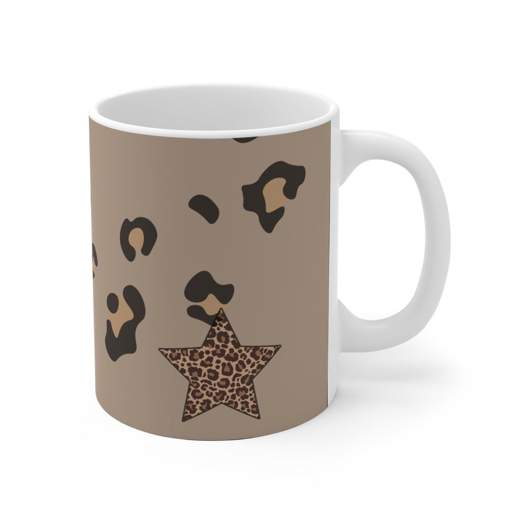 Leopard Print Star Ceramic Mug — Brown Animal Pattern Coffee Cup