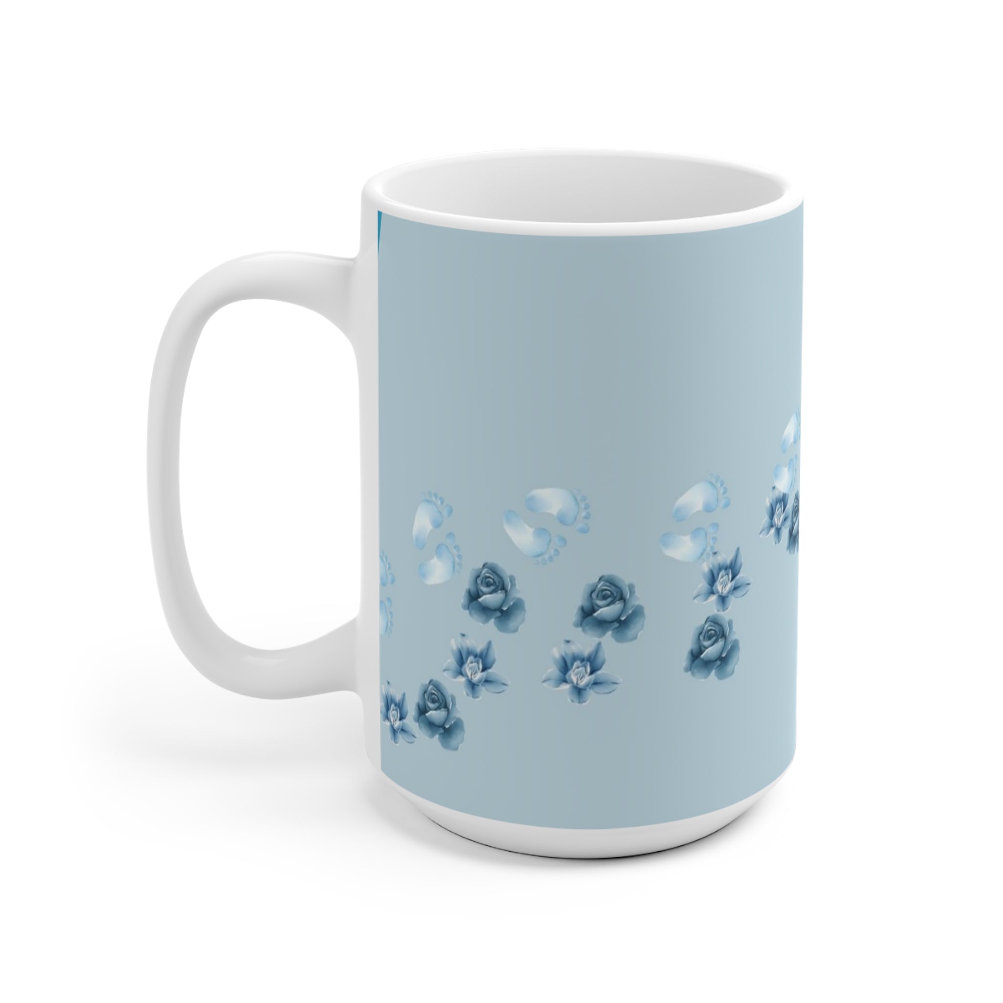 Blue Floral Ceramic Mug — Delicate Rose Pattern Tea & Coffee Cup