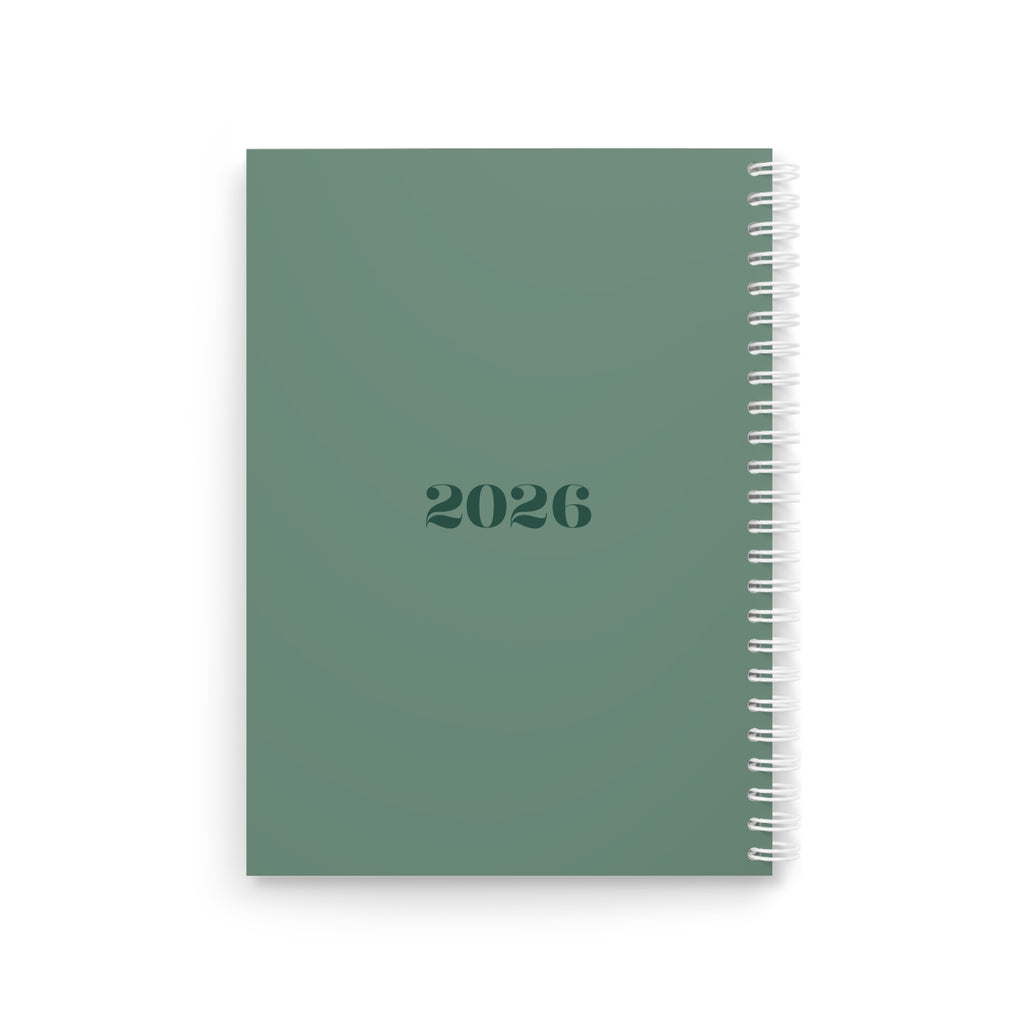 2026 My Journal Spiral Notebook — Green Floral & Stars Daily Planner