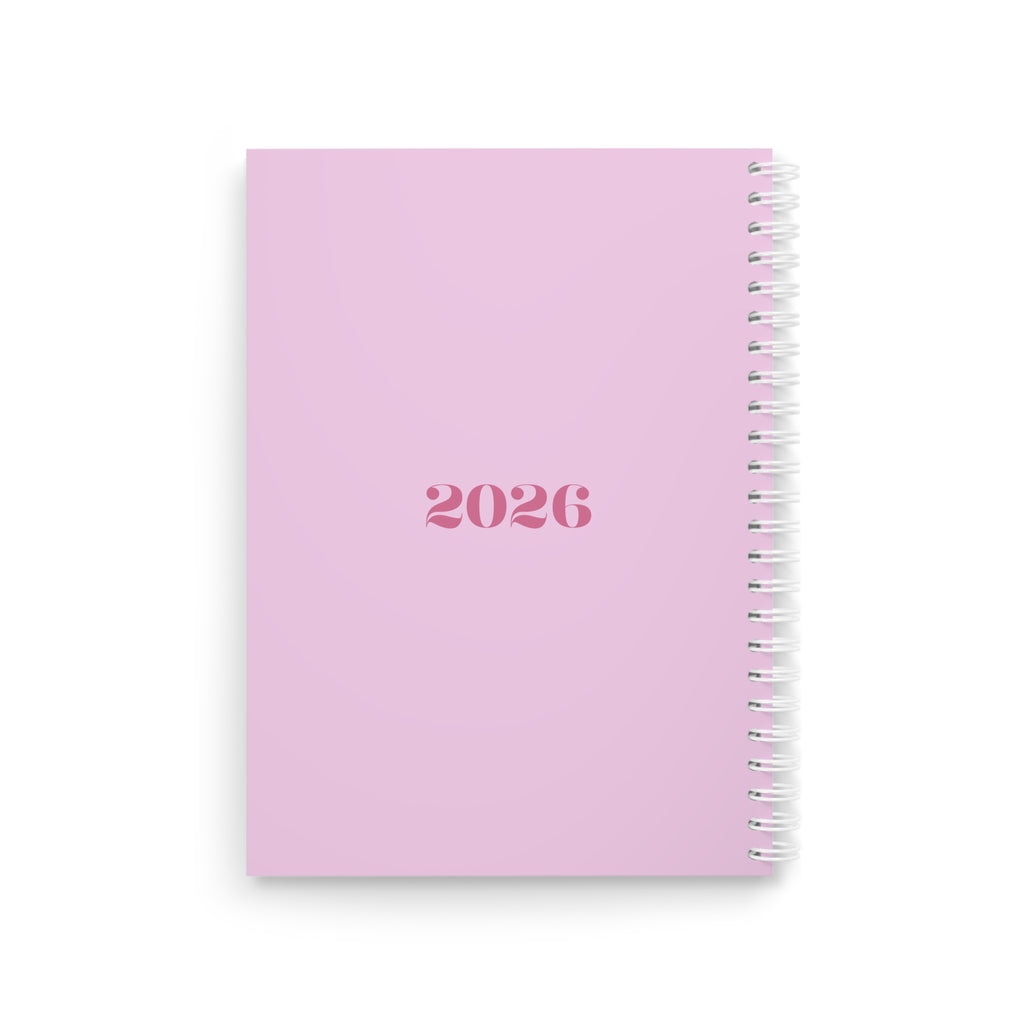 2026 Pink Girly Spiral Notebook — Cute Journal Planner with Teddy & Heart Design