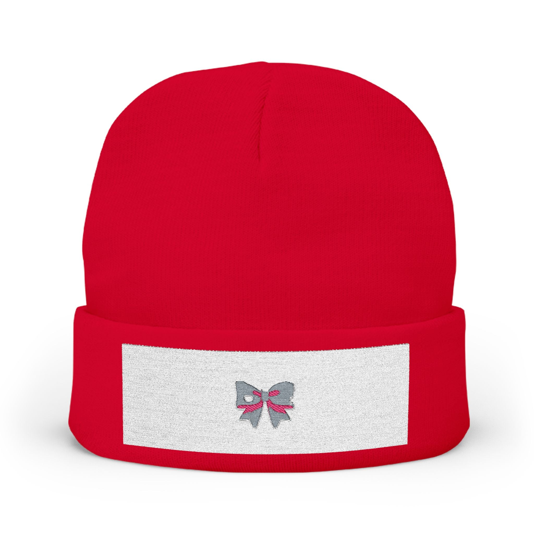 Embroidered Butterfly Knit Beanie — Cozy Winter Hat with Pink & Silver Stitching