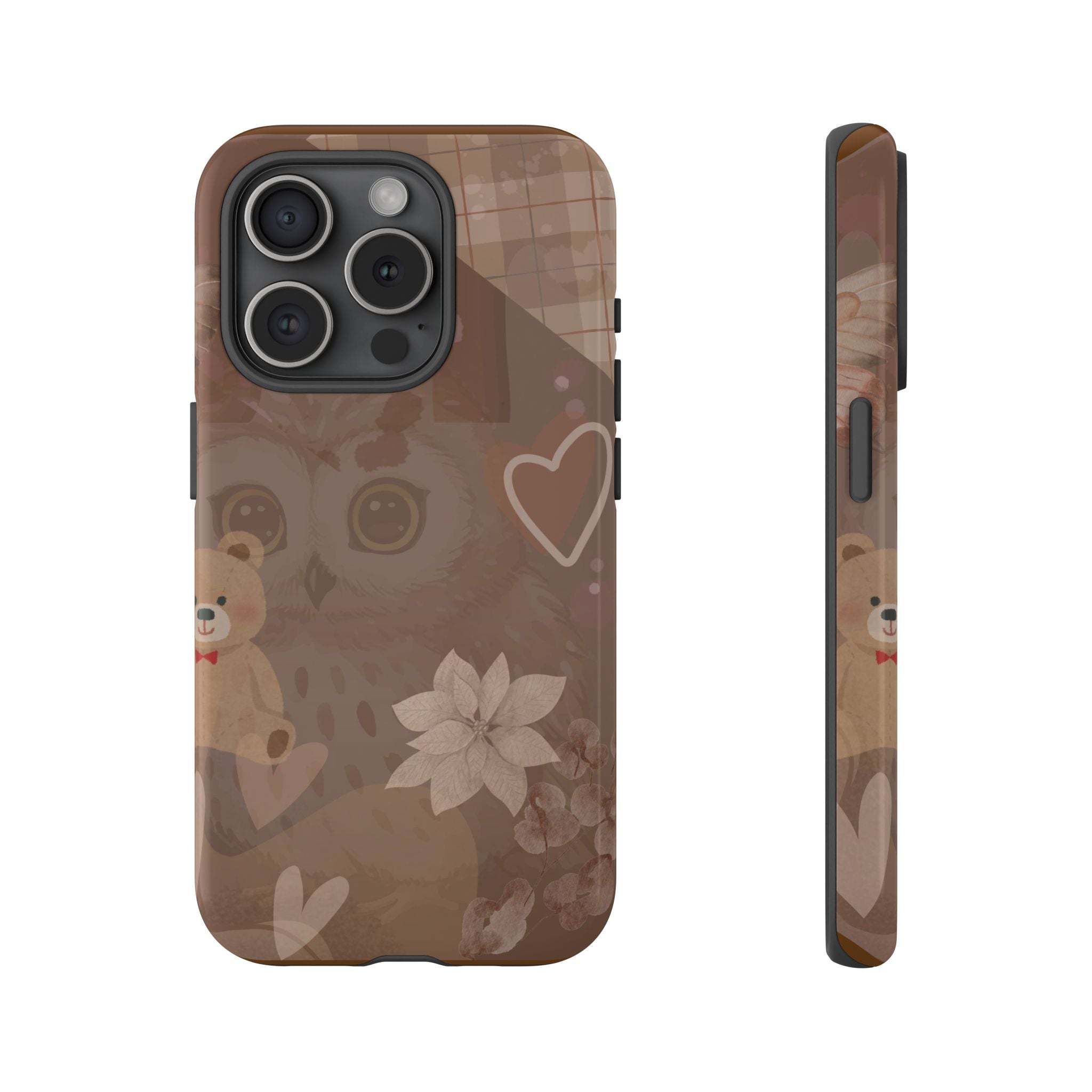 Cute Brown Owl & Teddy Tough Phone Case — Protective Cute Animal Design
