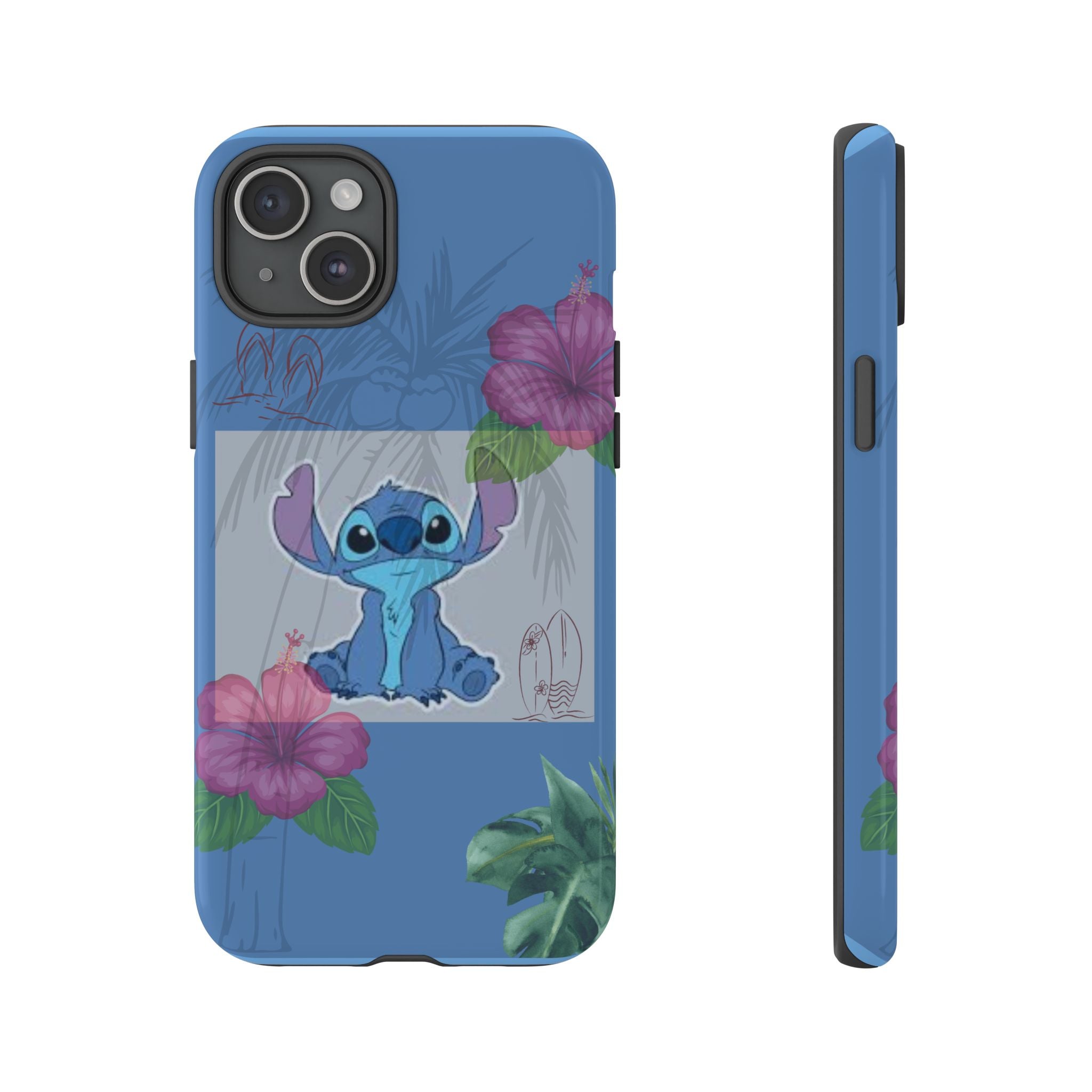 Stitch Tropical Tough Phone Case – Hawaiian Hibiscus Surfboard Design
