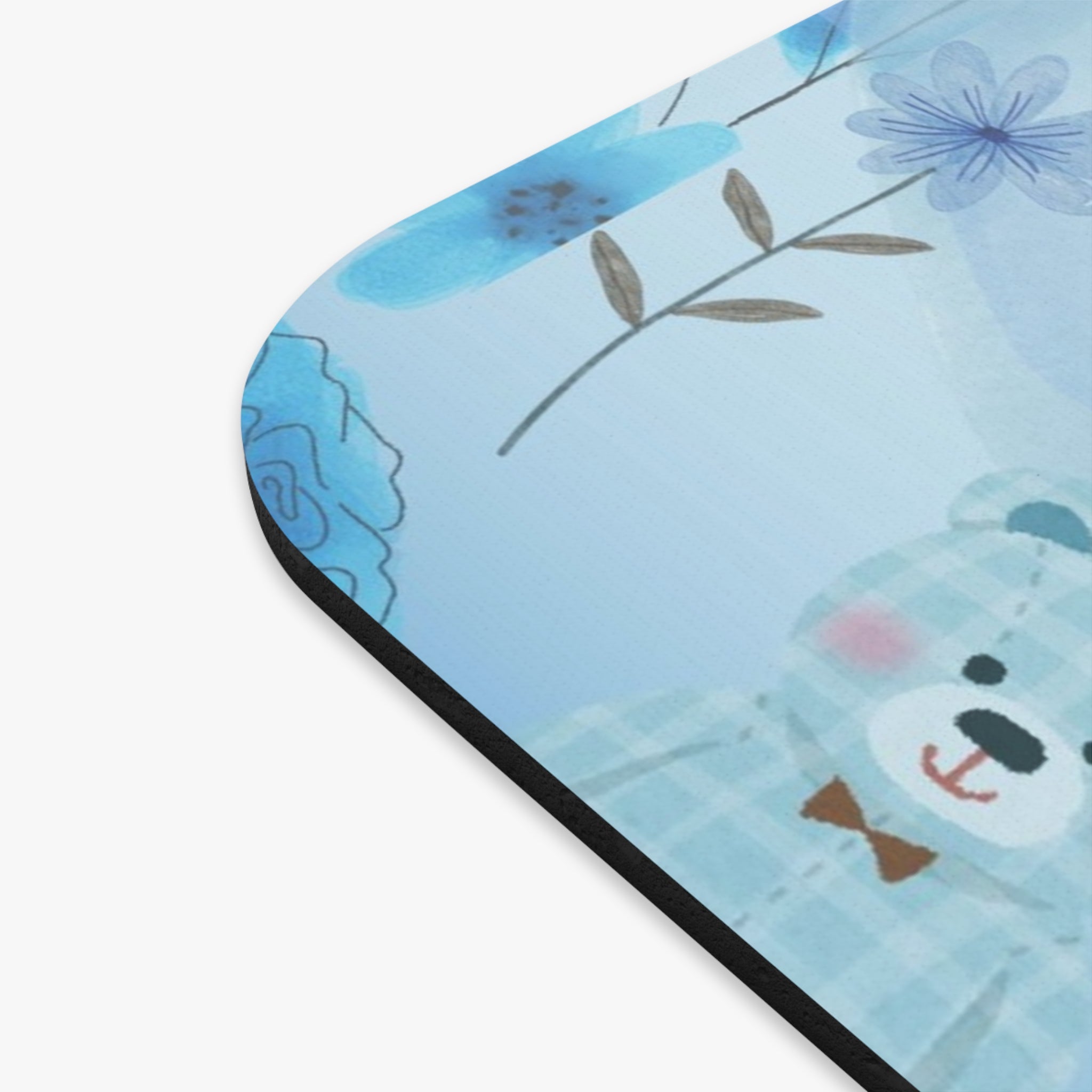 Blue Whimsy Floral Mouse Pad — Cute Pastel Flowers & Hearts Desk Mat