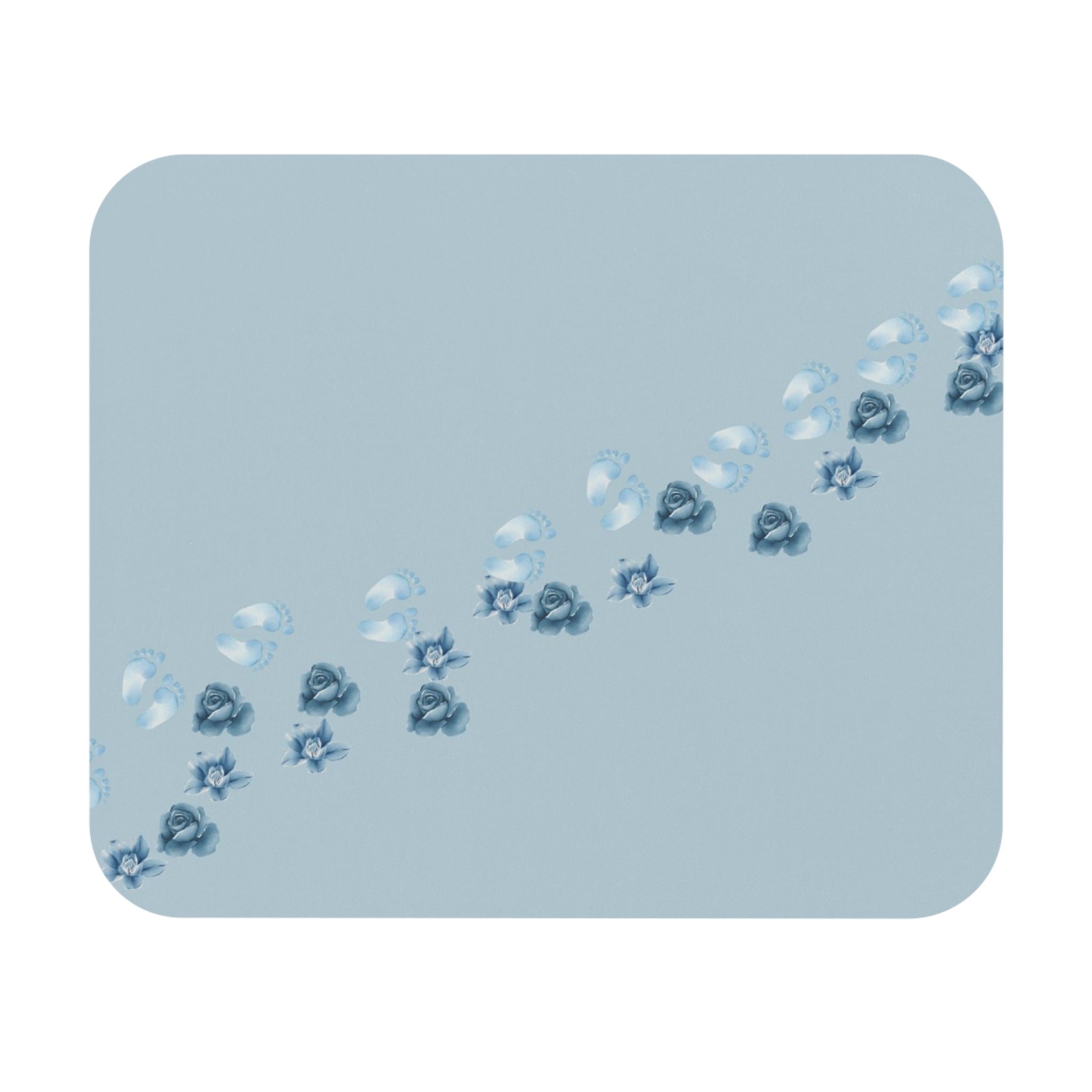 Blue Floral Trail Rectangle Mouse Pad – Minimal Desk Mousepad with Diagonal Rose & Star Pattern