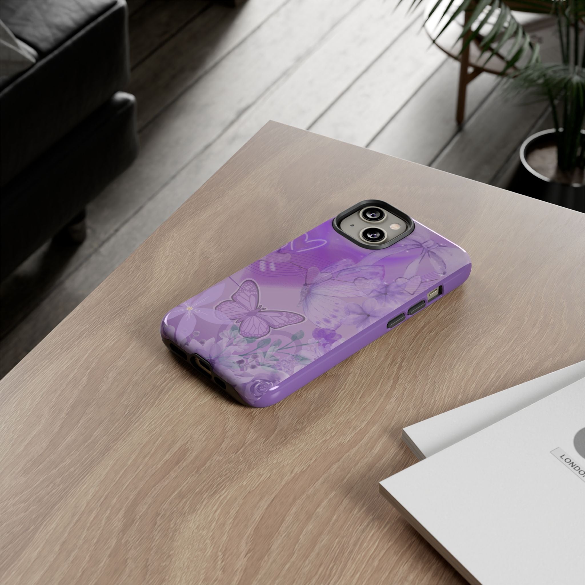 Purple Butterfly Tough Phone Case — Floral Protective iPhone Cover