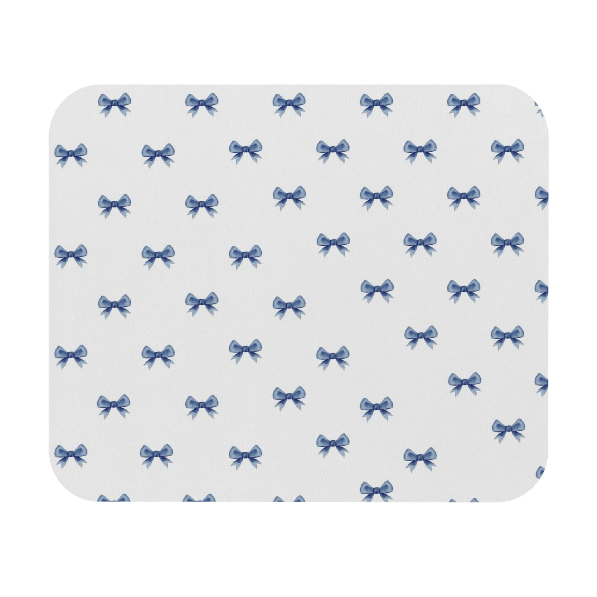 Blue Watercolor Bow Pattern Mouse Pad — Feminine Desk Accessory