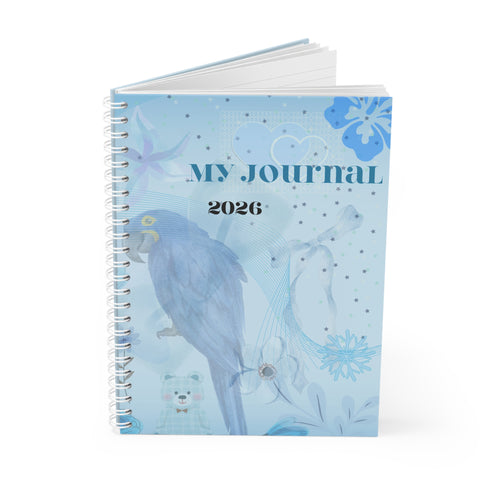2026 Blue Parrot Spiral Notebook — My Journal Cute Floral Planner