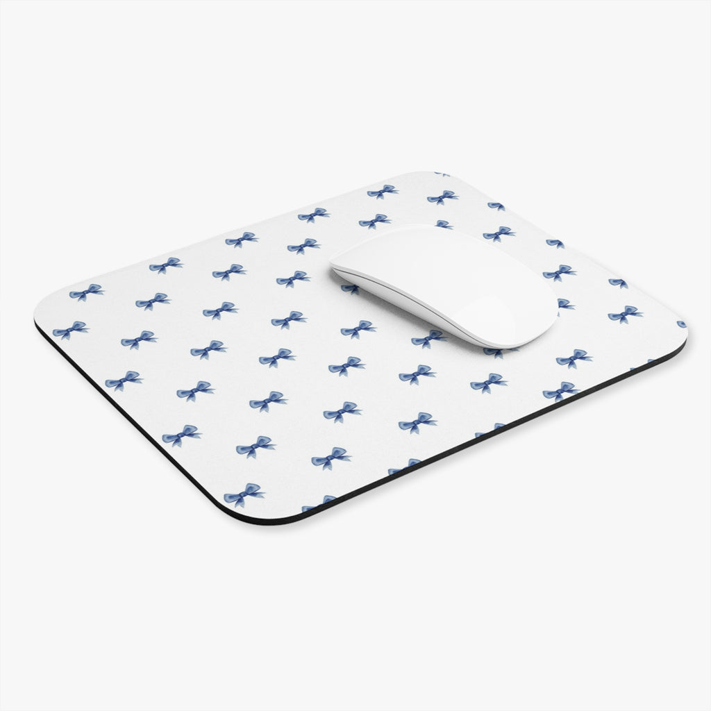 Blue Watercolor Bow Pattern Mouse Pad — Feminine Desk Accessory