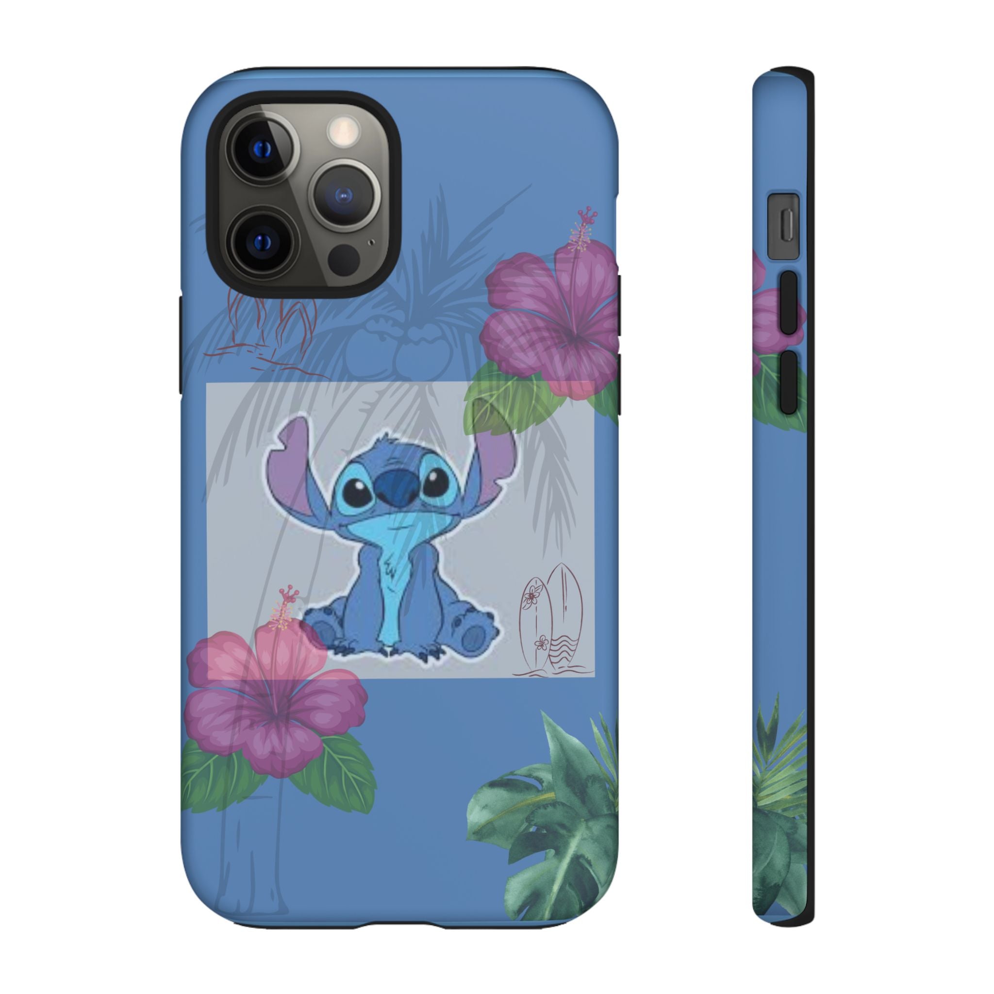 Stitch Tropical Tough Phone Case – Hawaiian Hibiscus Surfboard Design
