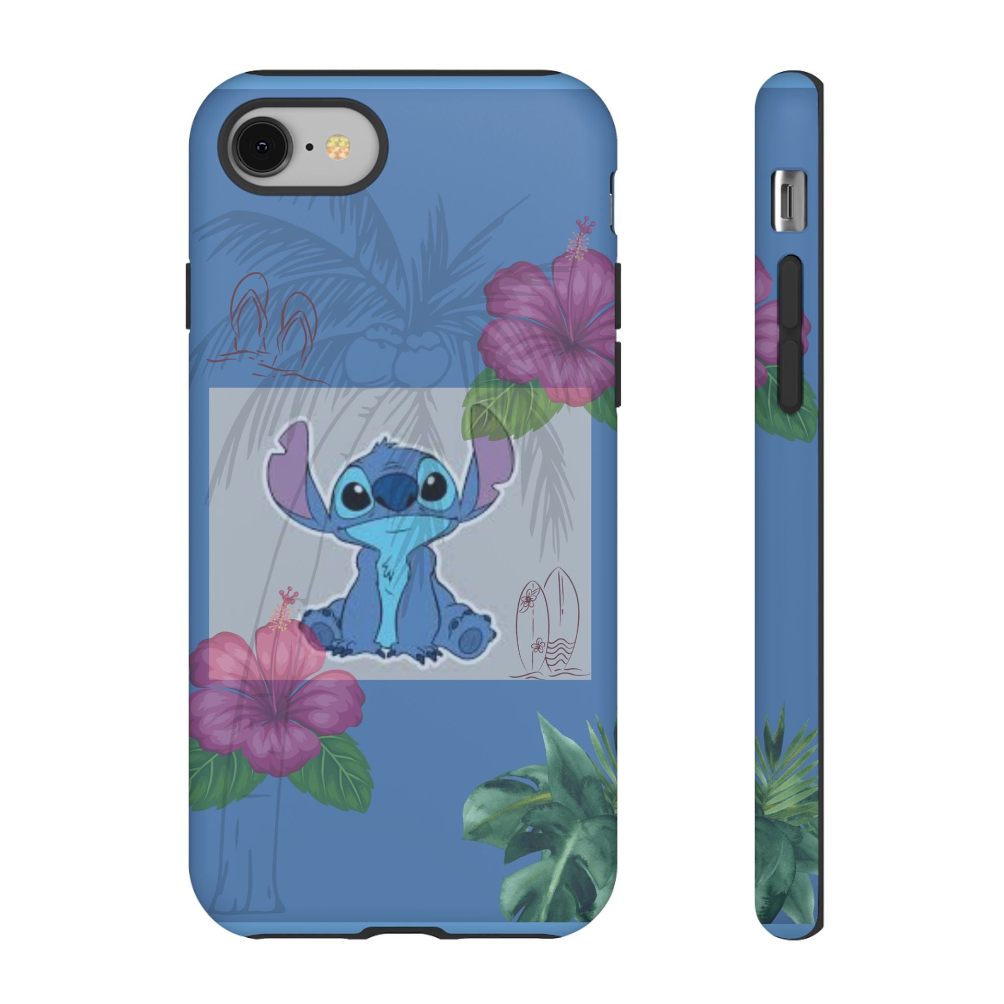 Stitch Tropical Tough Phone Case – Hawaiian Hibiscus Surfboard Design