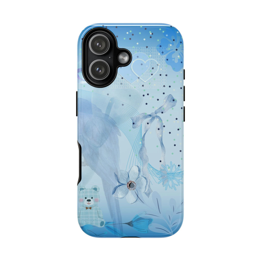 Blue Floral Heart Tough Phone Case — Protective Artistic Phone Cover