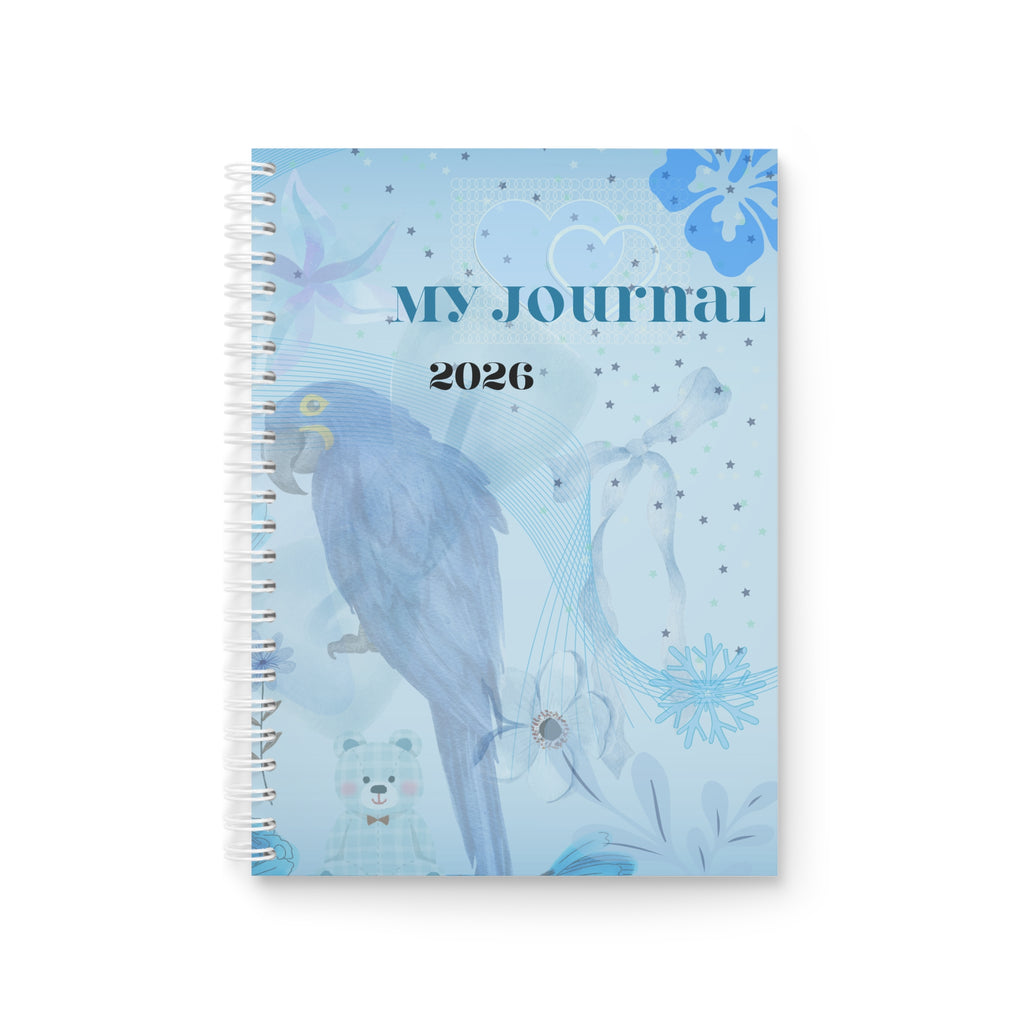 2026 Blue Parrot Spiral Notebook — My Journal Cute Floral Planner