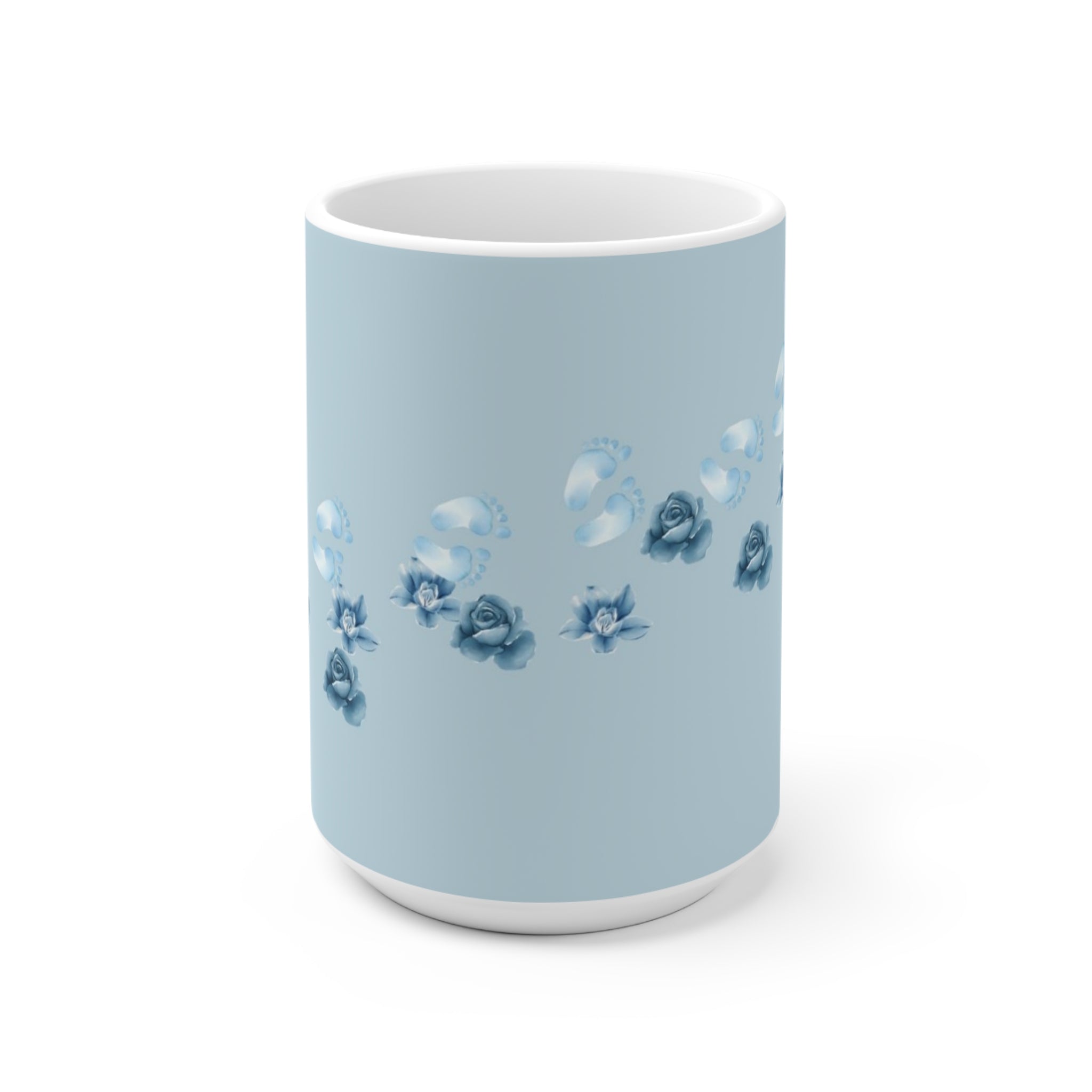 Blue Floral Ceramic Mug — Delicate Rose Pattern Tea & Coffee Cup