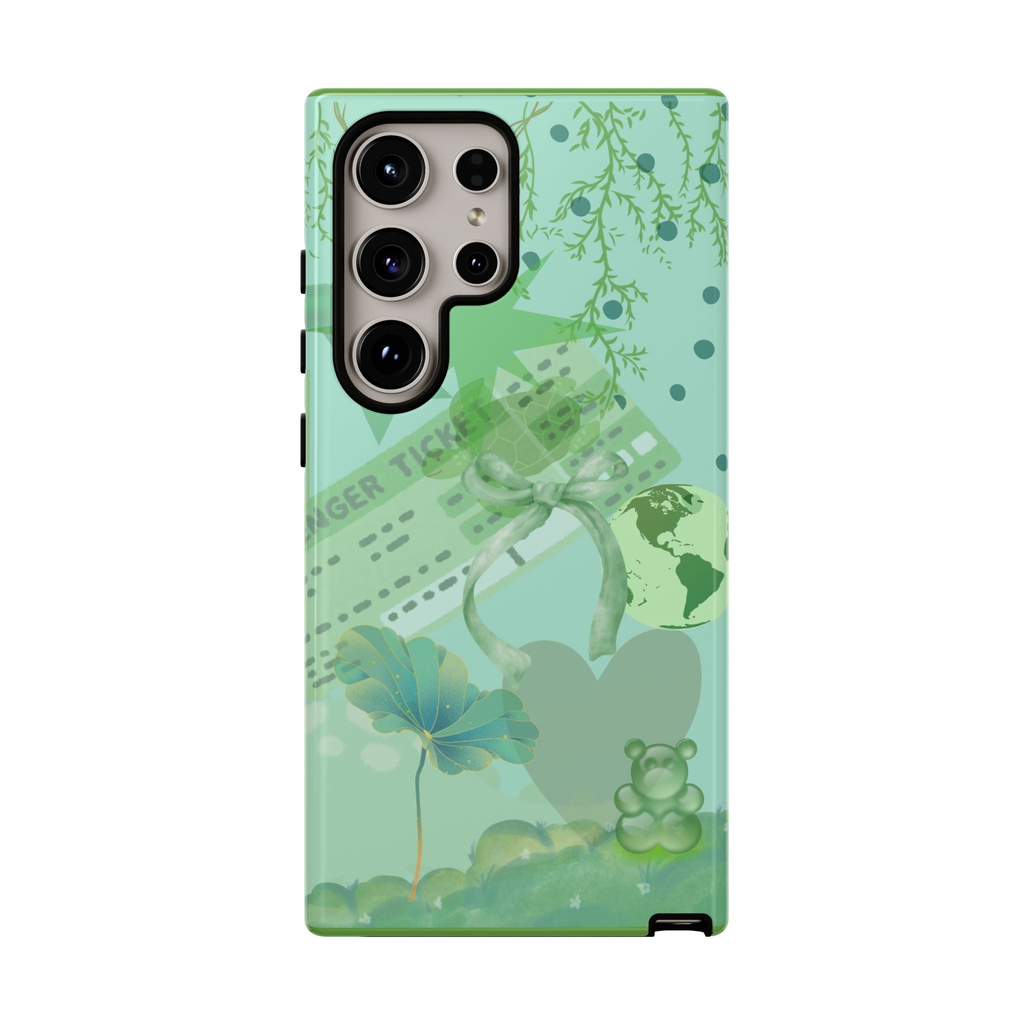 Green Dream Collage Phone Case — Floral Heart & Teddy Tough Case
