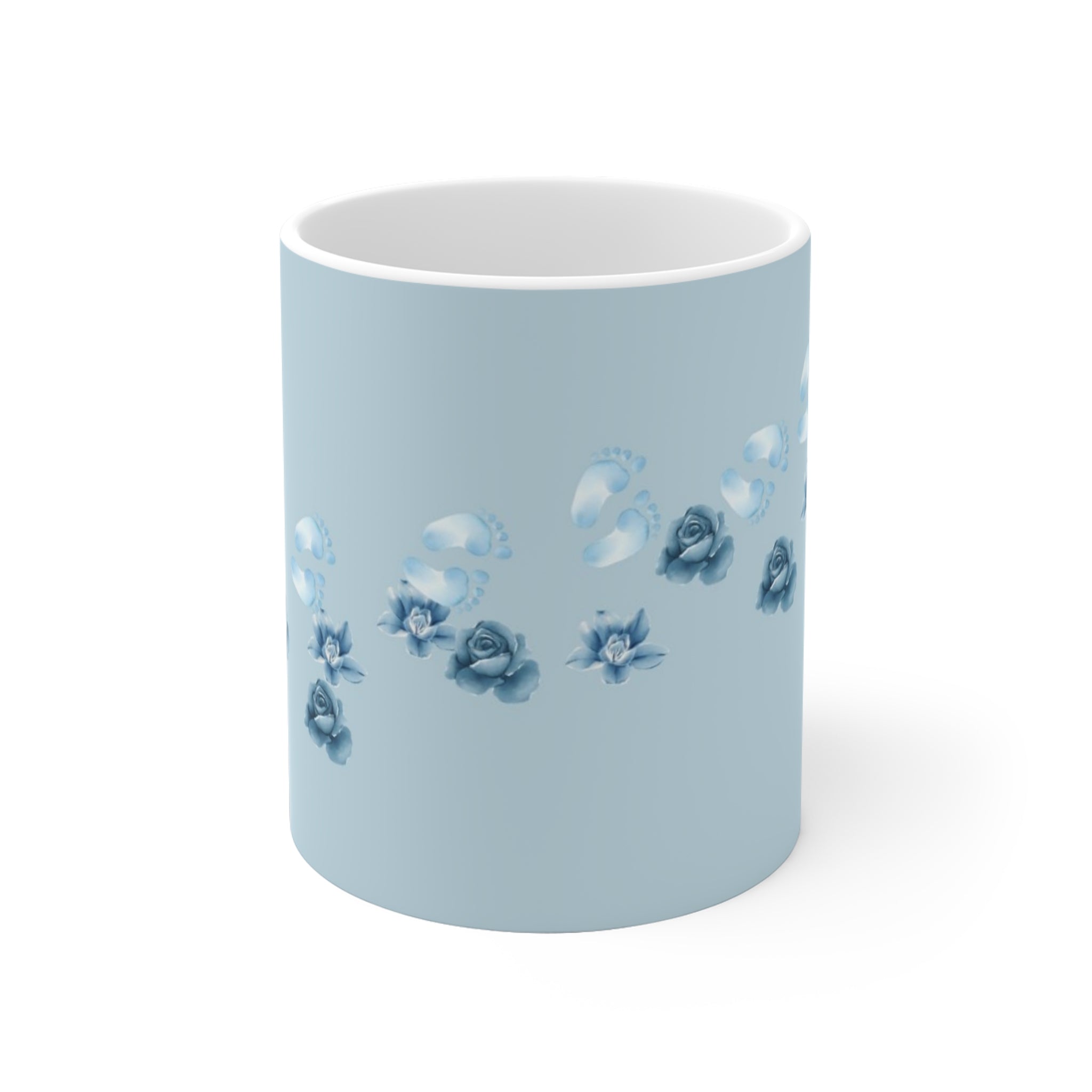 Blue Floral Ceramic Mug — Delicate Rose Pattern Tea & Coffee Cup
