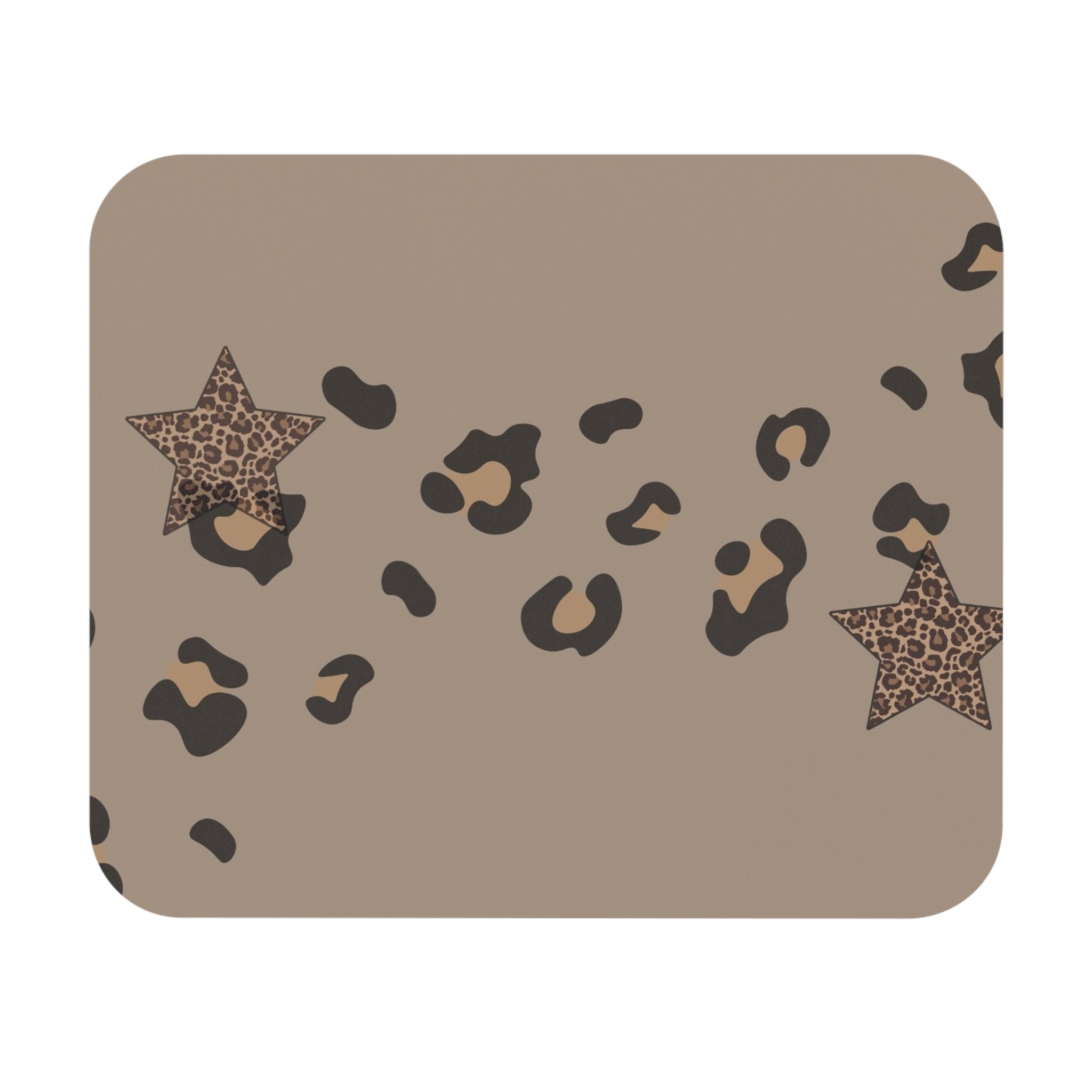 Leopard Stars Mouse Pad — Neutral Taupe Animal Print Desk Mat