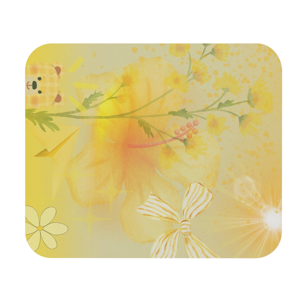 Yellow Floral Bear Mouse Pad — Cute Spring Desk Accessory