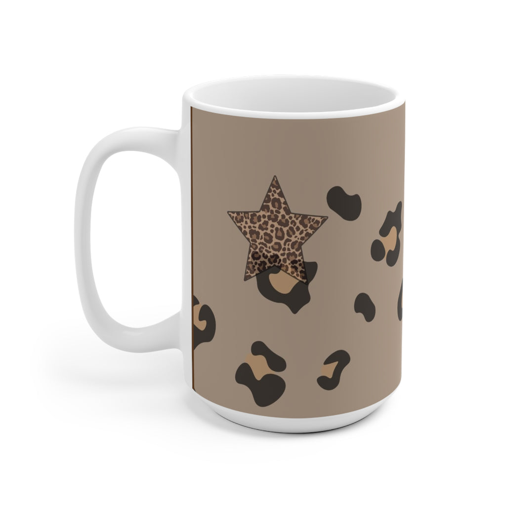 Leopard Print Star Ceramic Mug — Brown Animal Pattern Coffee Cup