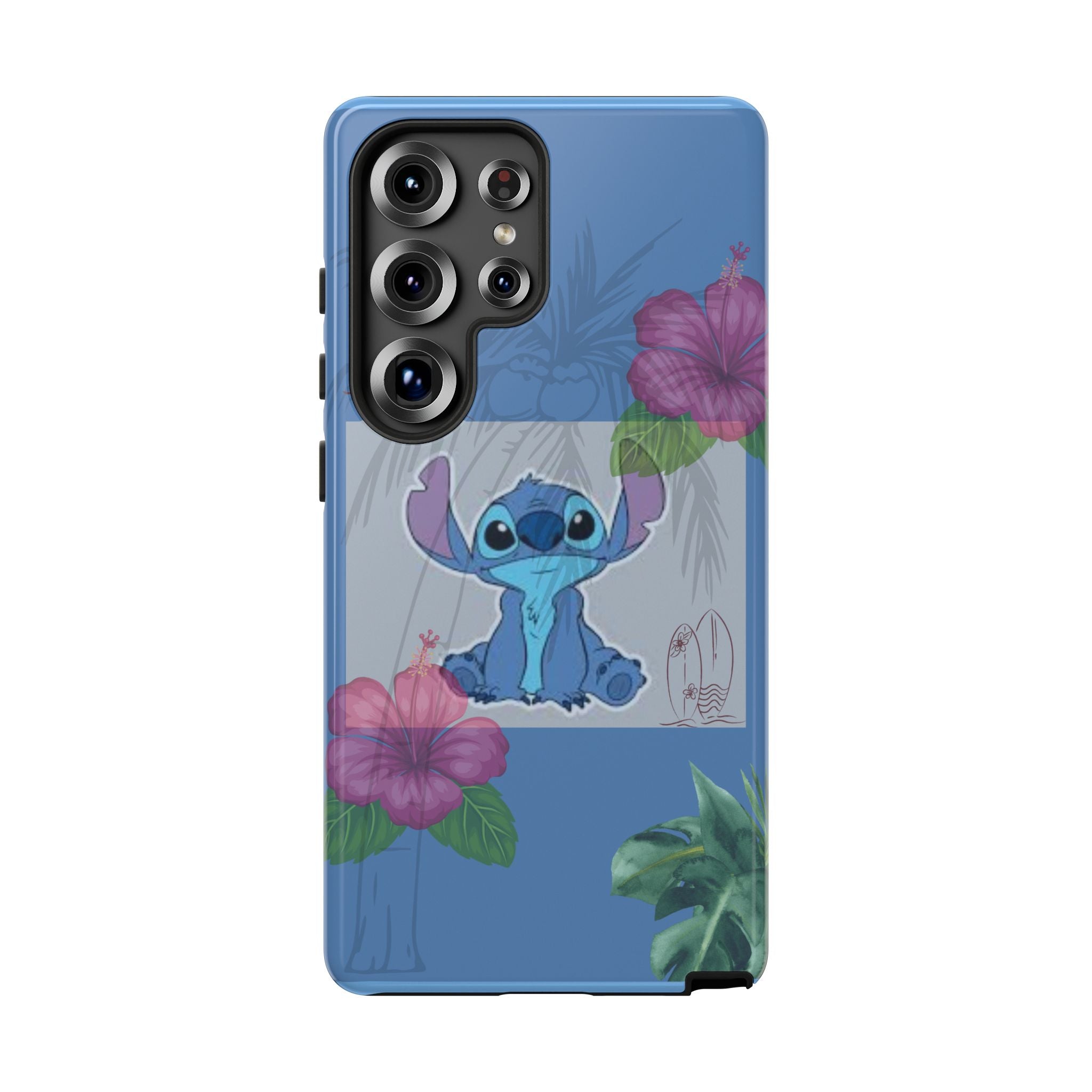 Stitch Tropical Tough Phone Case – Hawaiian Hibiscus Surfboard Design