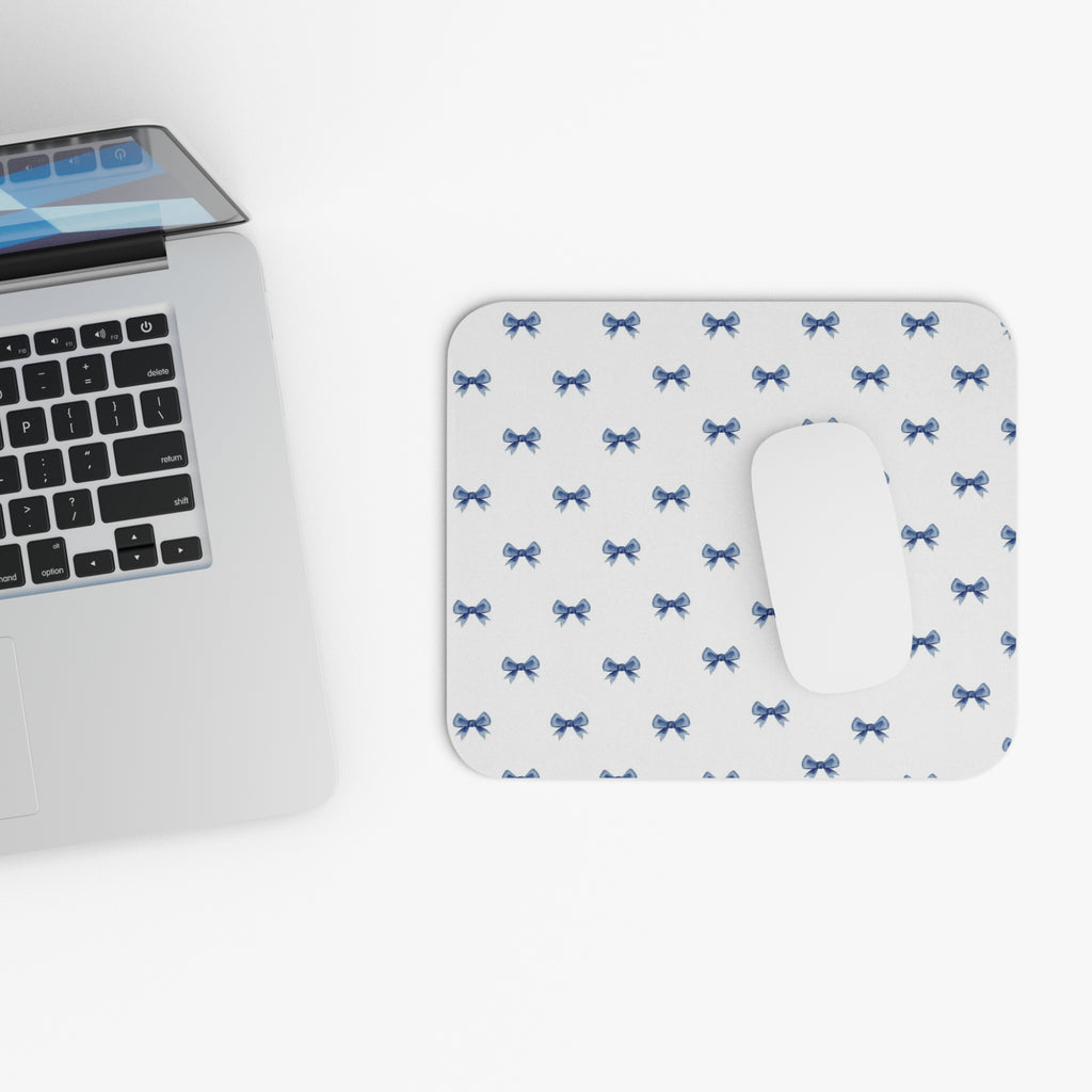 Blue Watercolor Bow Pattern Mouse Pad — Feminine Desk Accessory