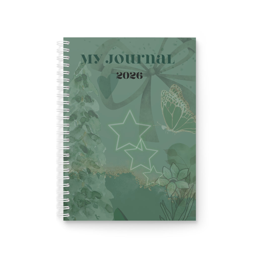 2026 My Journal Spiral Notebook — Green Floral & Stars Daily Planner