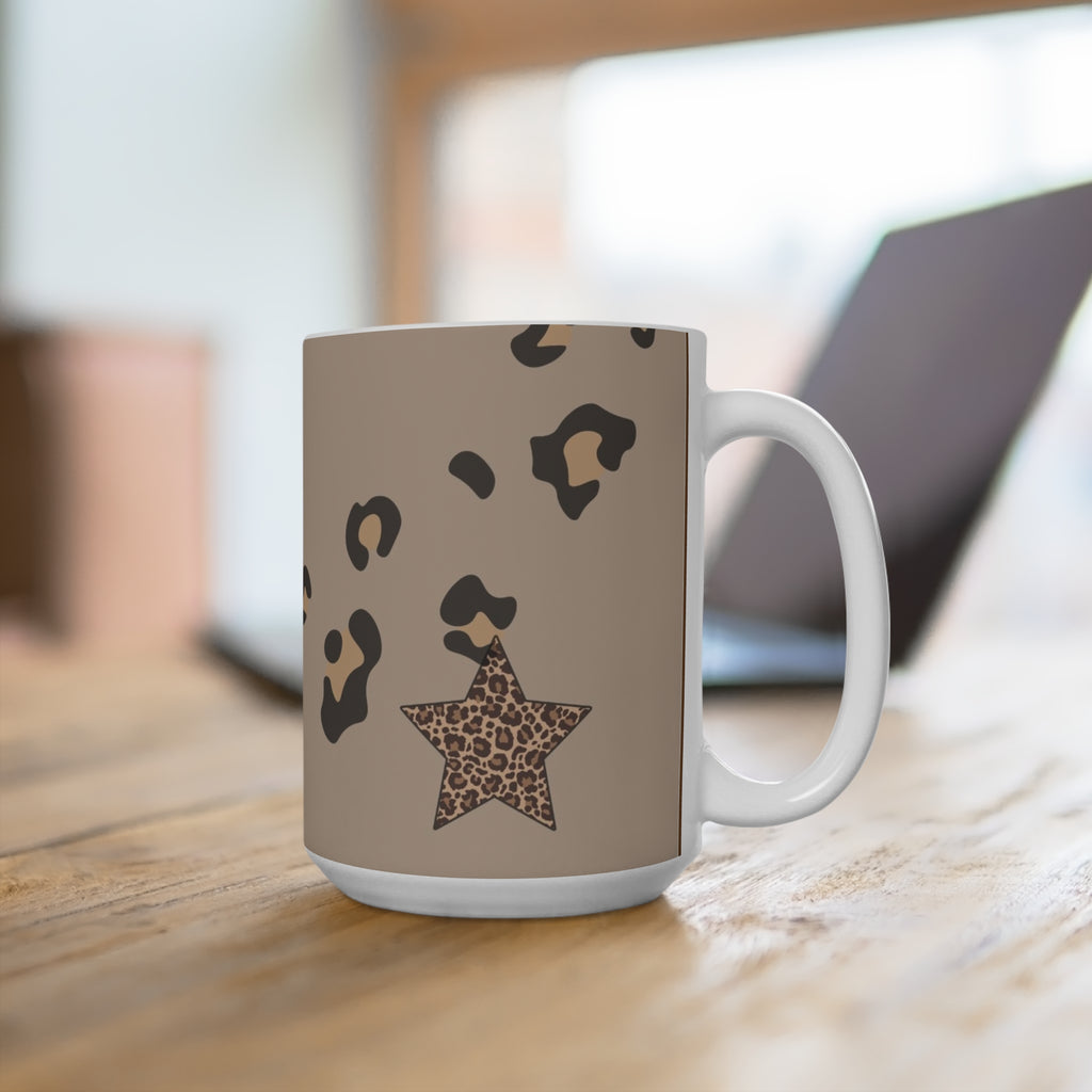 Leopard Print Star Ceramic Mug — Brown Animal Pattern Coffee Cup