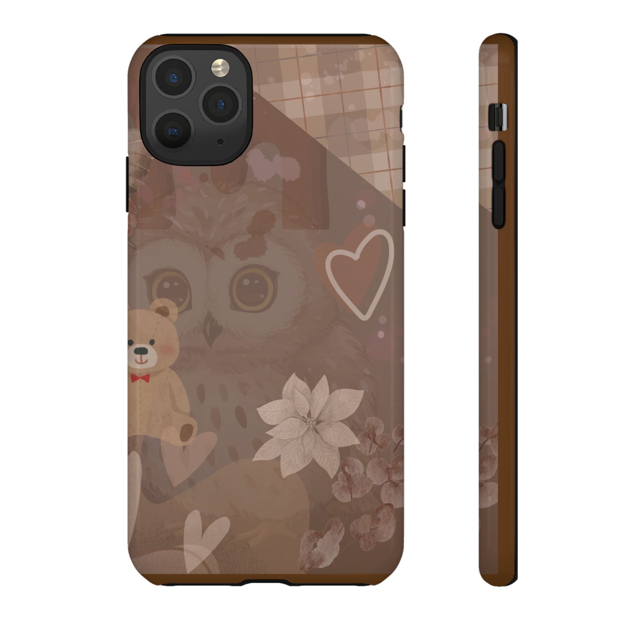 Cute Brown Owl & Teddy Tough Phone Case — Protective Cute Animal Design