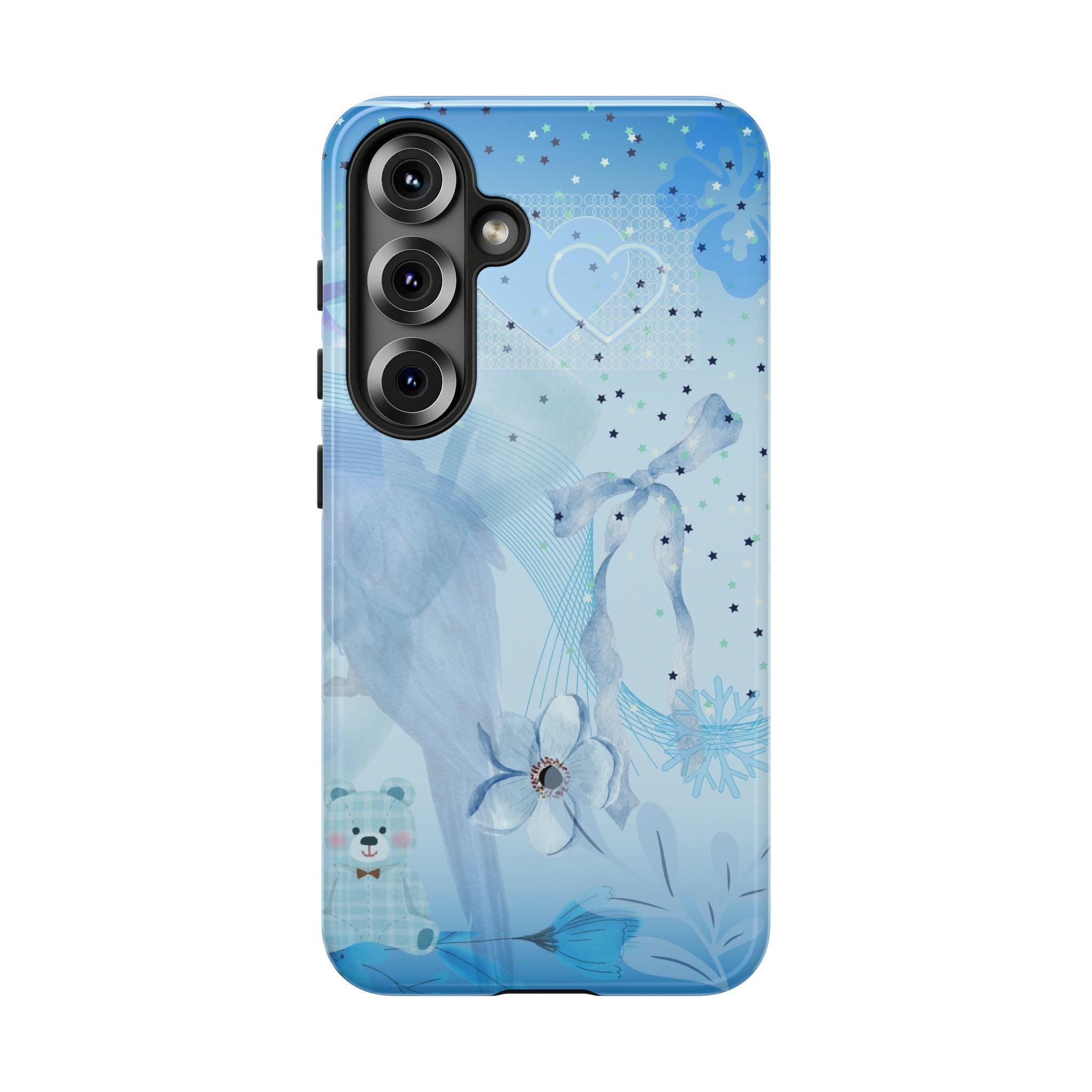 Blue Floral Heart Tough Phone Case — Protective Artistic Phone Cover