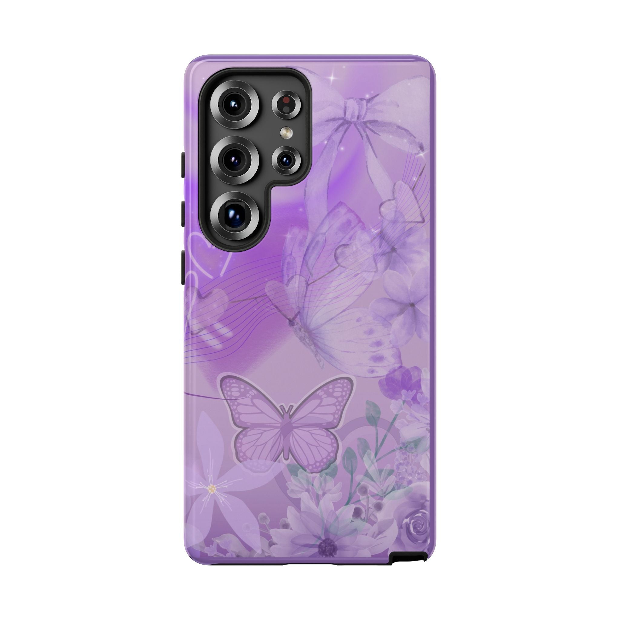 Purple Butterfly Tough Phone Case — Floral Protective iPhone Cover