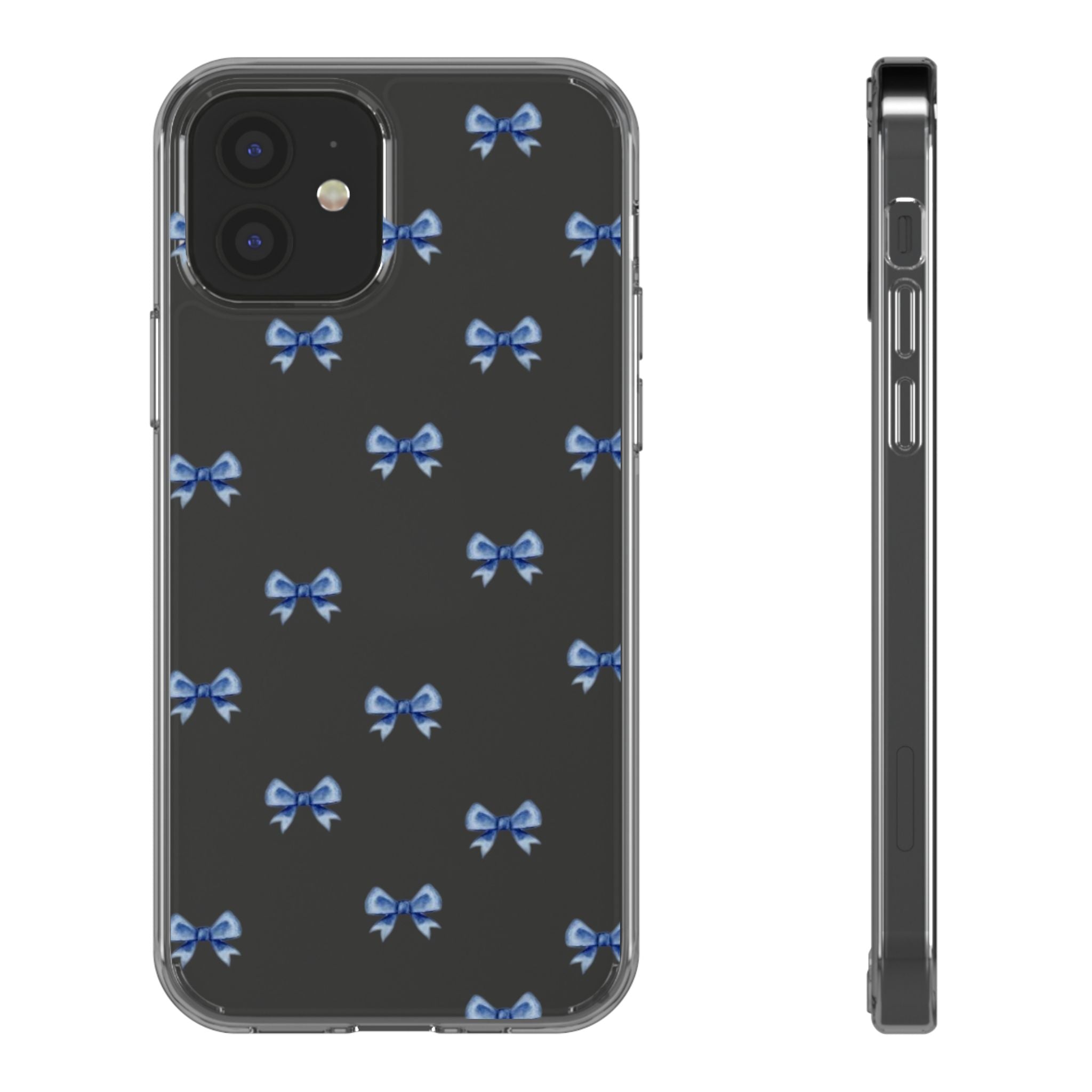 Clear Phone Case with Blue Watercolor Bows – Cute Floral Ribbon Pattern
