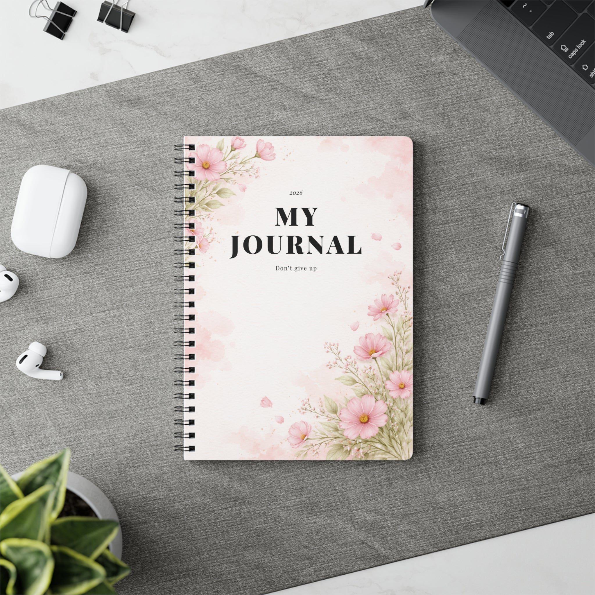 Floral A5 Wirobound Journal — "My Journal" Pink Blossom Spiral Notebook